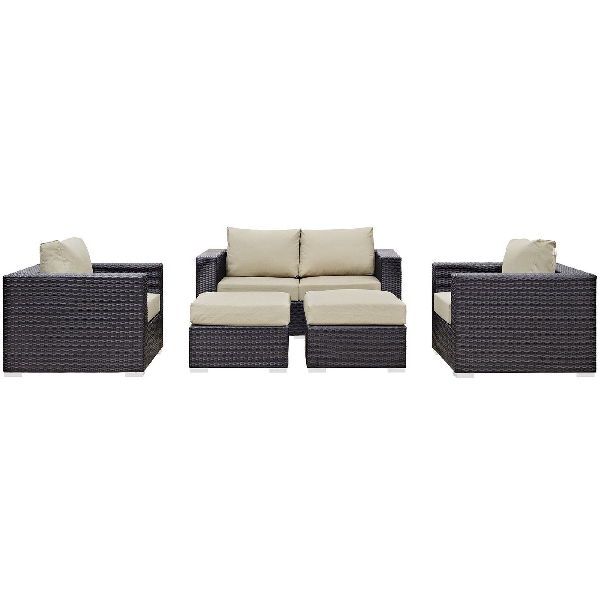 Convene 5 Piece Outdoor Patio Sofa Set, Espresso Beige