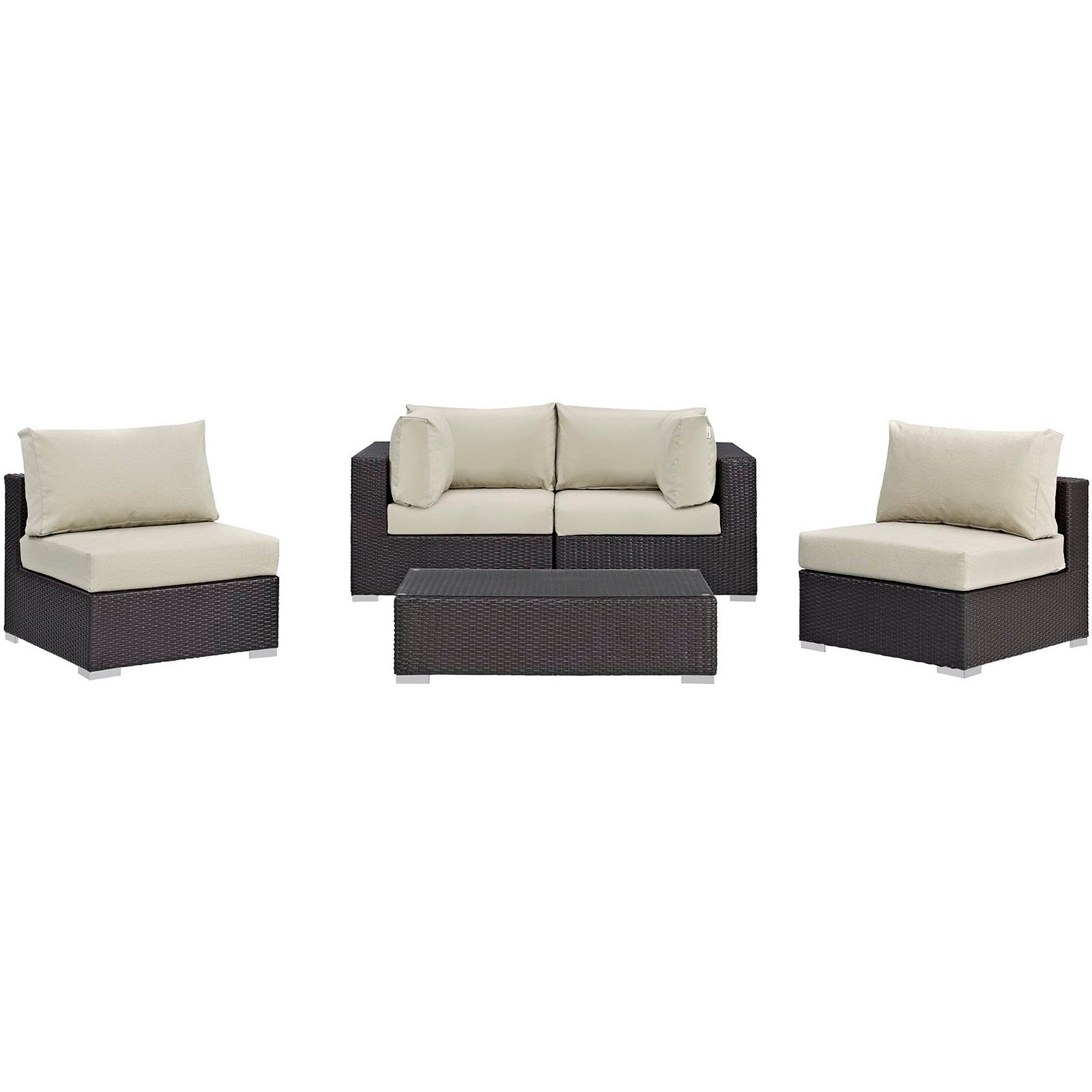 Convene 5 Piece Outdoor Patio Sectional Set, Espresso Beige