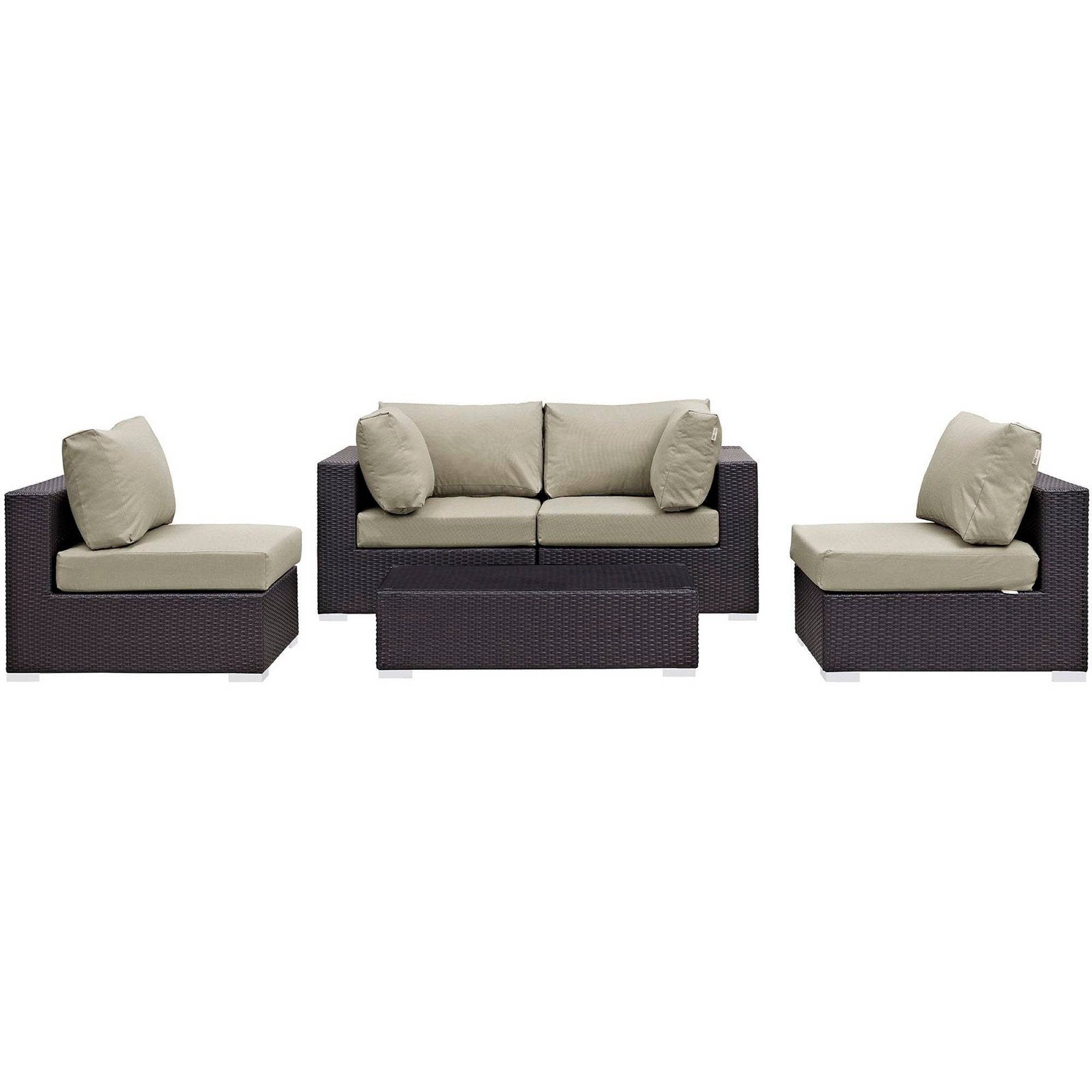 Convene 5 Piece Outdoor Patio Sectional Set, Espresso Beige