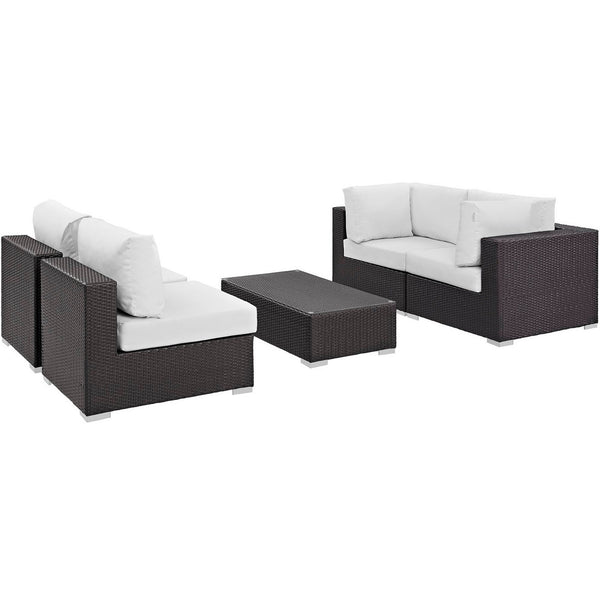 Convene 5 Piece Outdoor Patio Sectional Set, Espresso White