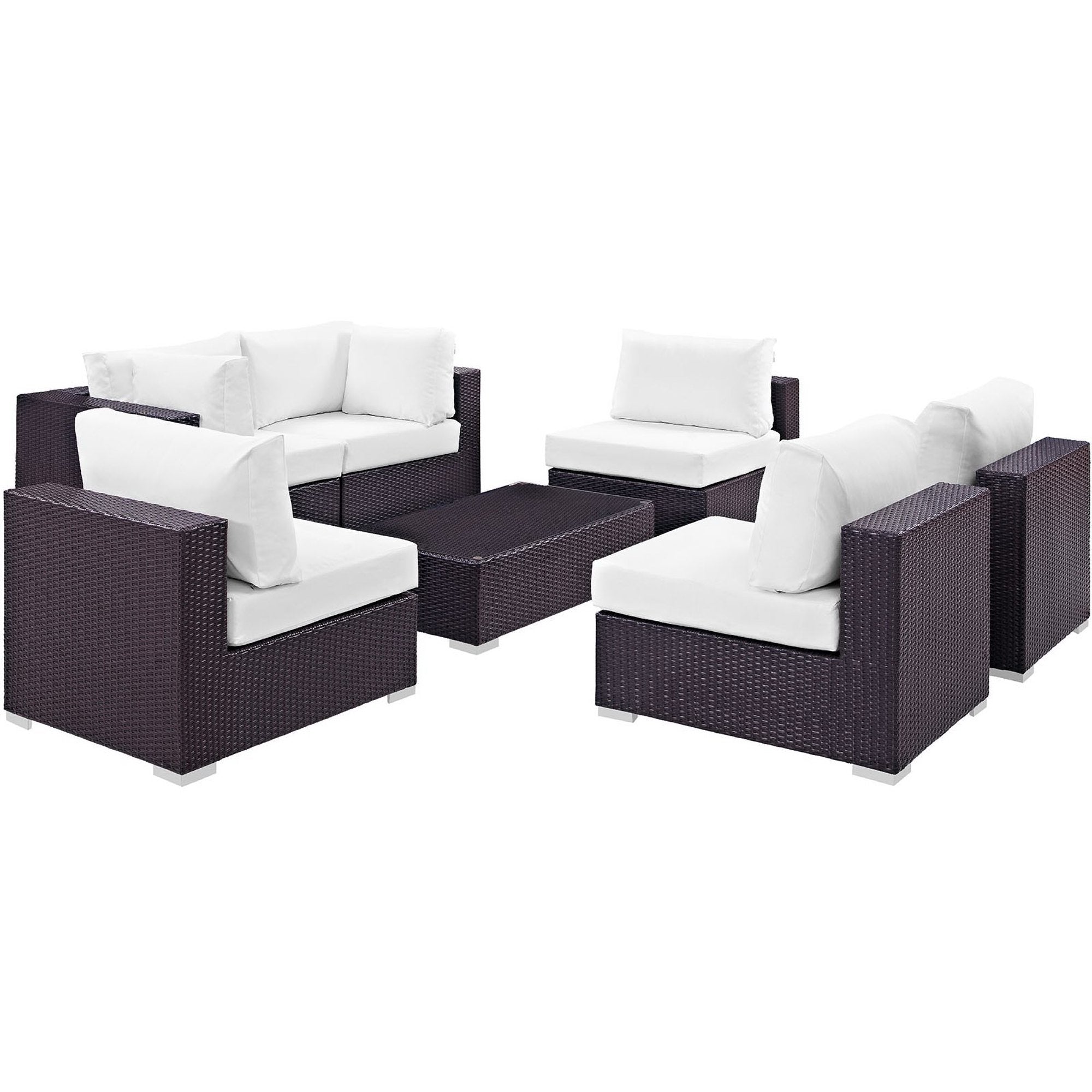 Convene 7 Piece Outdoor Patio Sectional Set, Espresso White