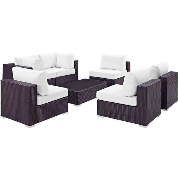 Convene 7 Piece Outdoor Patio Sectional Set, Espresso White