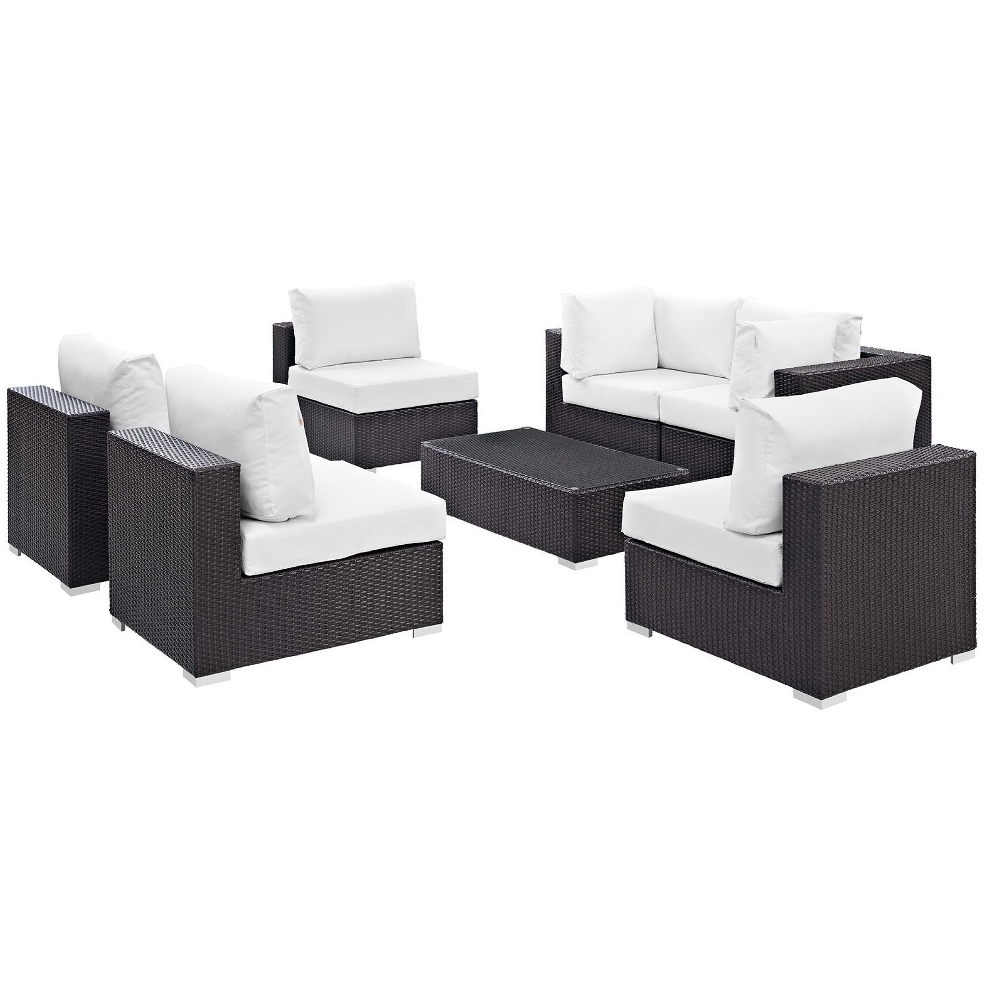 Convene 7 Piece Outdoor Patio Sectional Set, Espresso White
