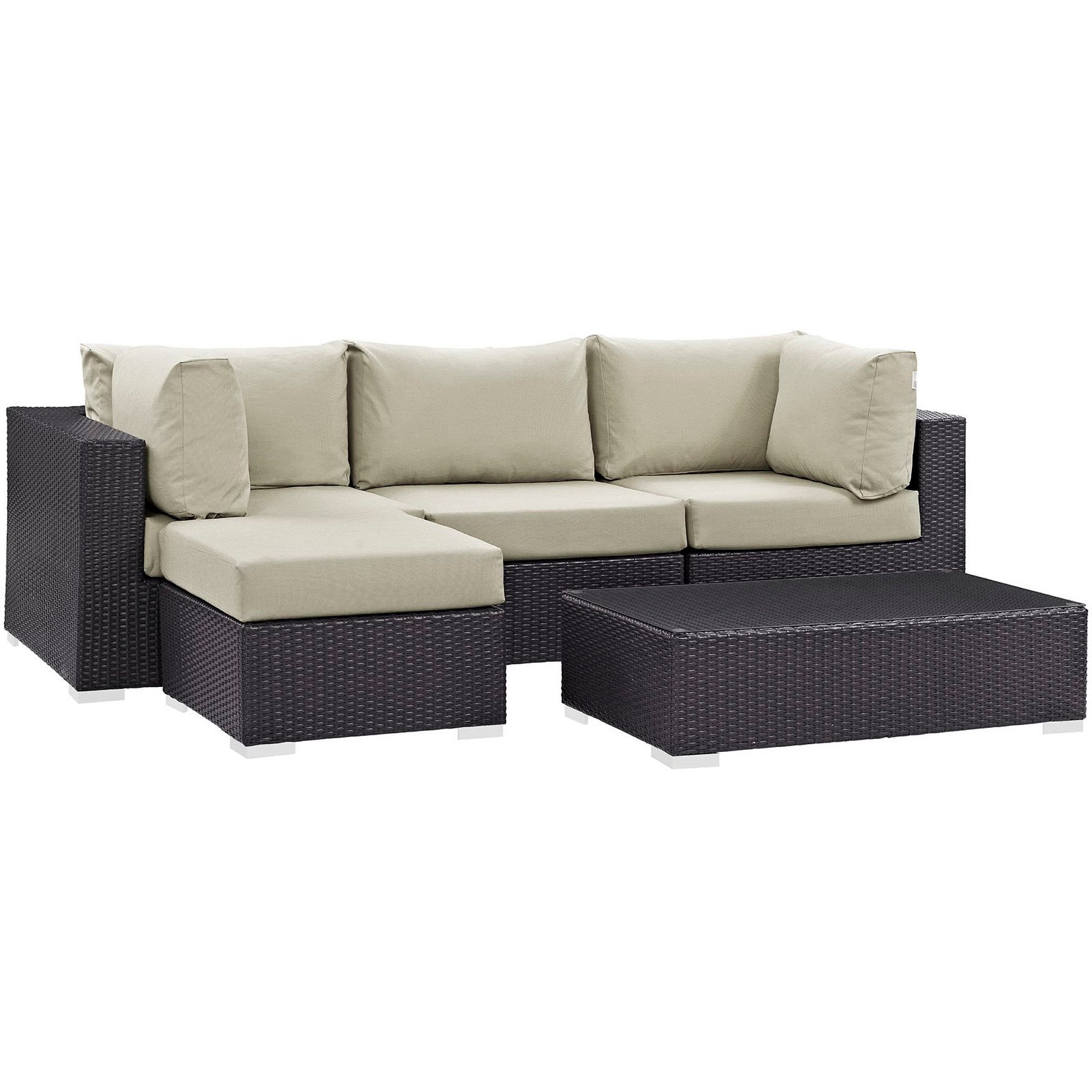 Convene 5 Piece Outdoor Patio Sectional Set, Espresso Beige