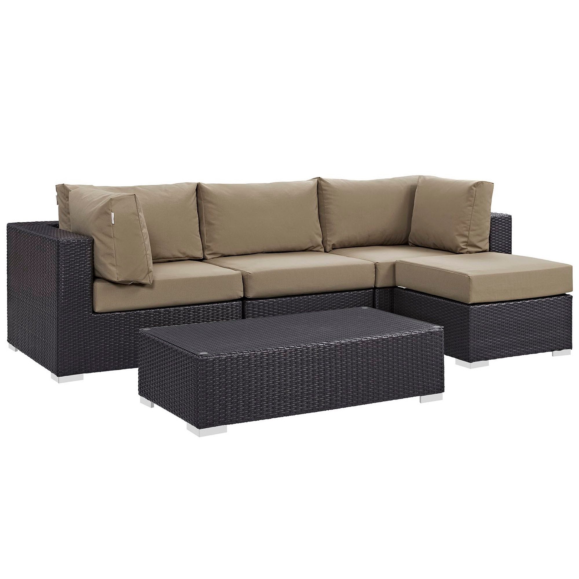 Convene 5 Piece Outdoor Patio Sectional Set, Espresso Mocha