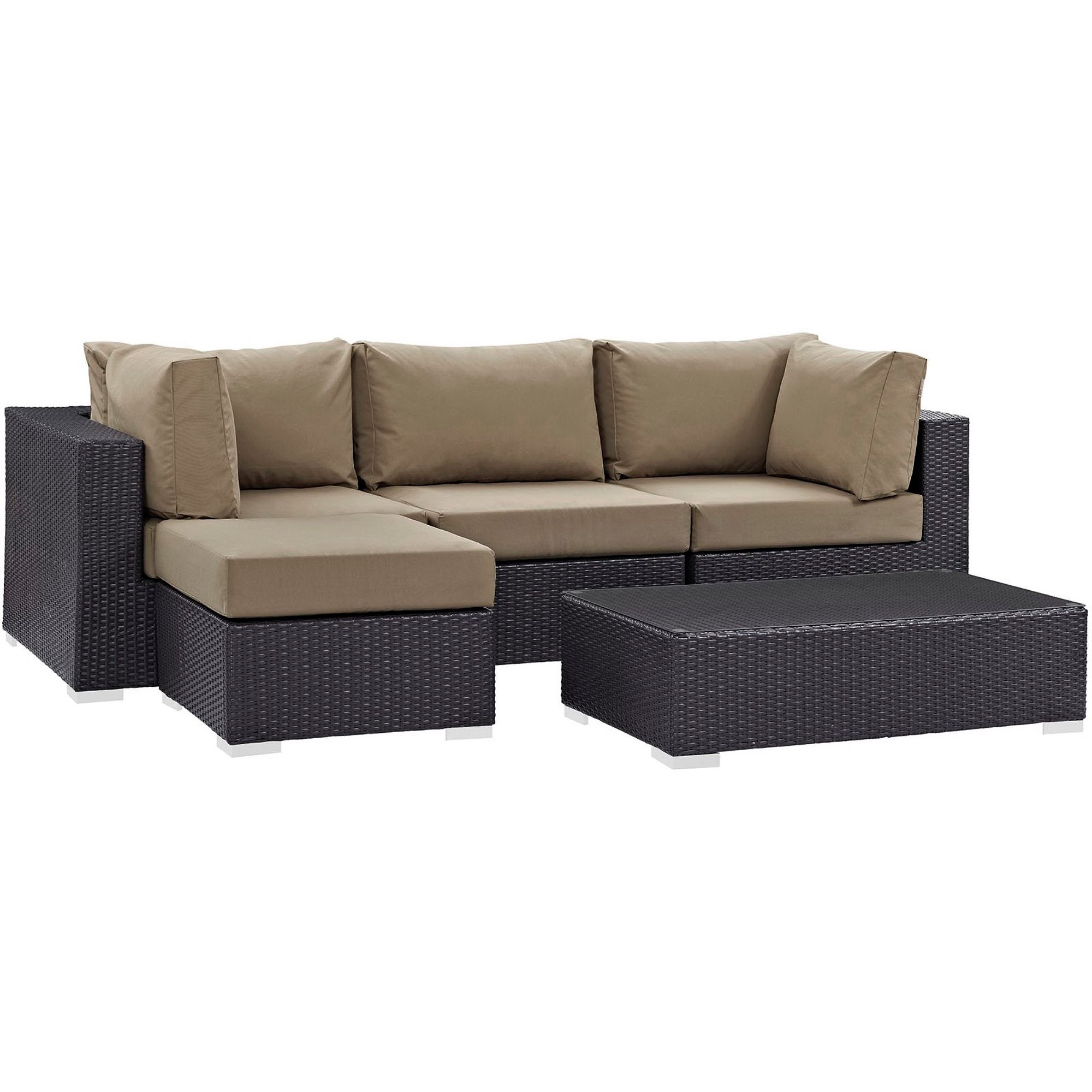 Convene 5 Piece Outdoor Patio Sectional Set, Espresso Mocha