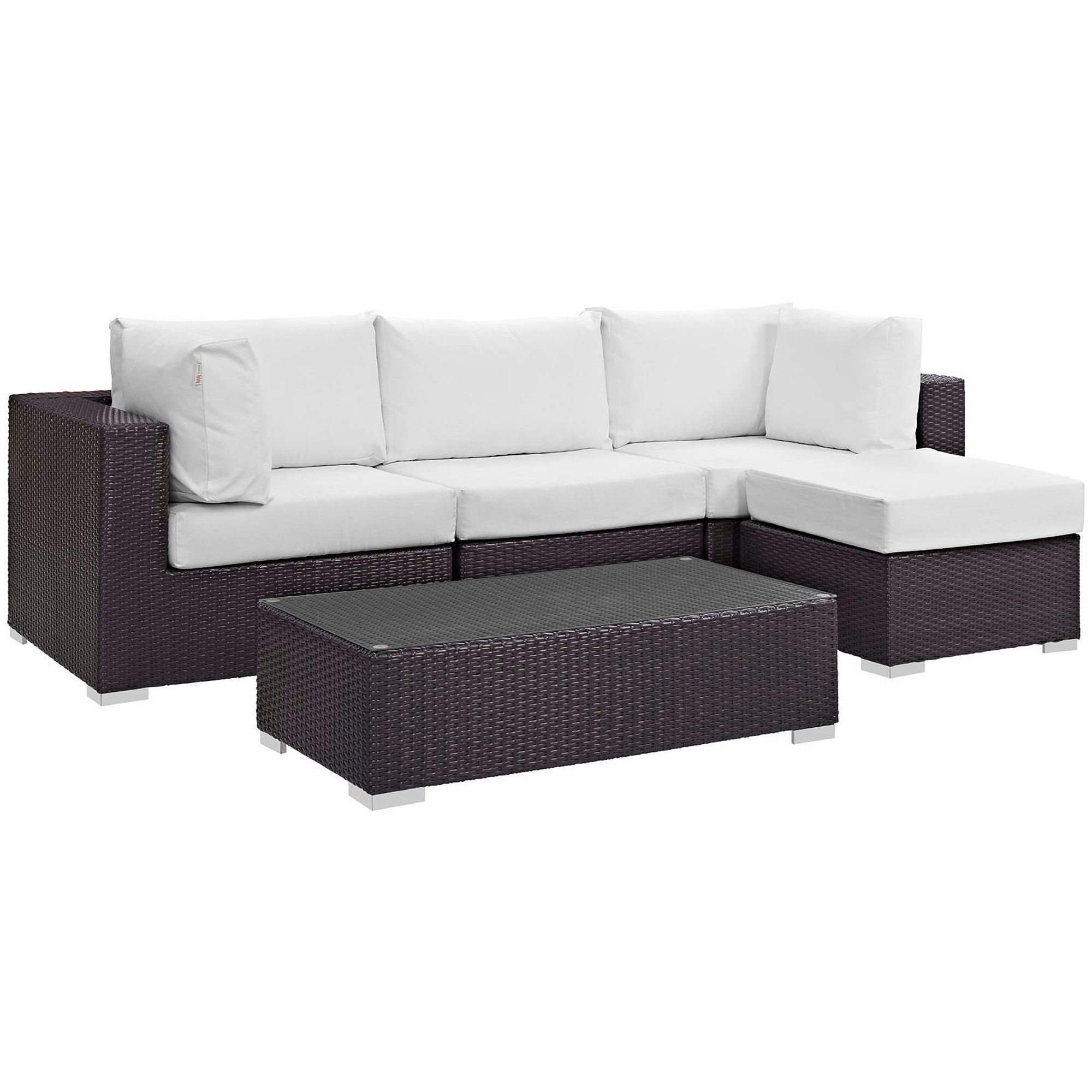Convene 5 Piece Outdoor Patio Sectional Set, Espresso White