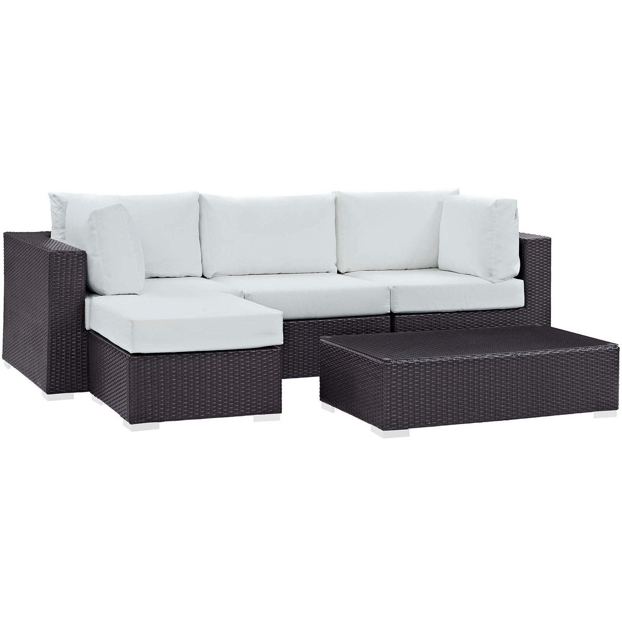 Convene 5 Piece Outdoor Patio Sectional Set, Espresso White