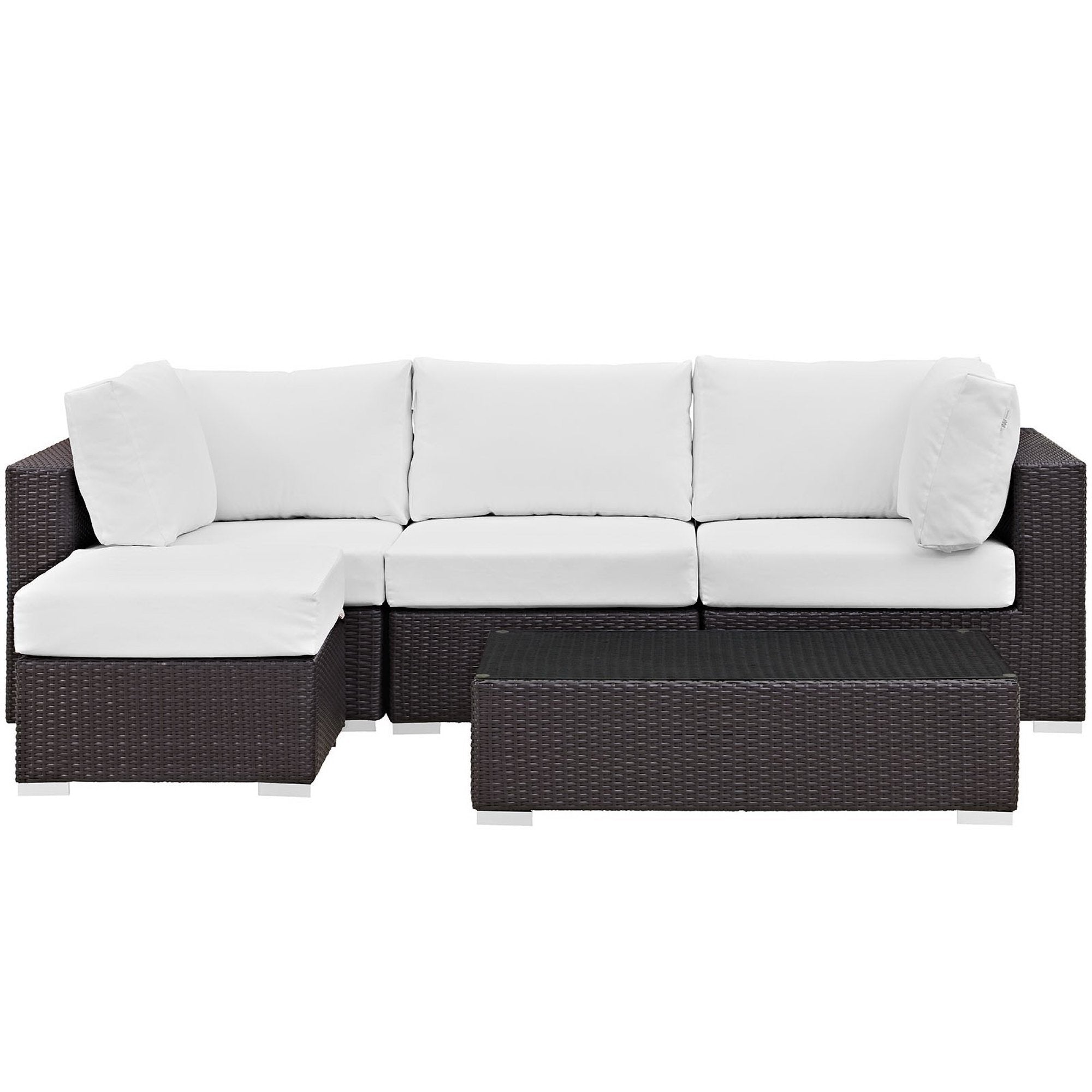 Convene 5 Piece Outdoor Patio Sectional Set, Espresso White