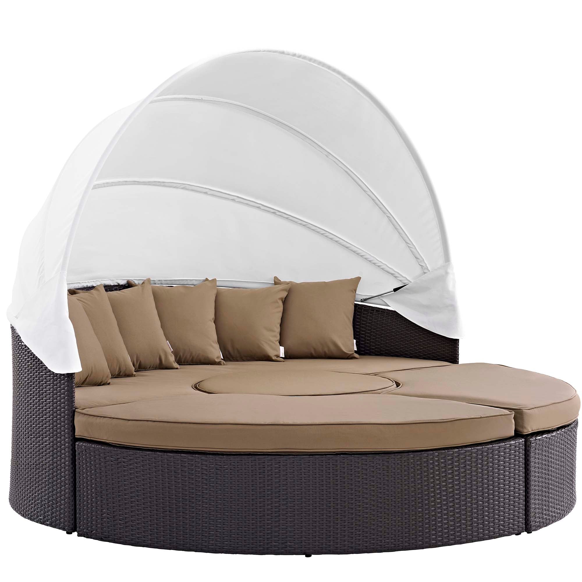 Convene Outdoor Patio Wicker Rattan Canopy Sectional Daybed, Espresso Mocha