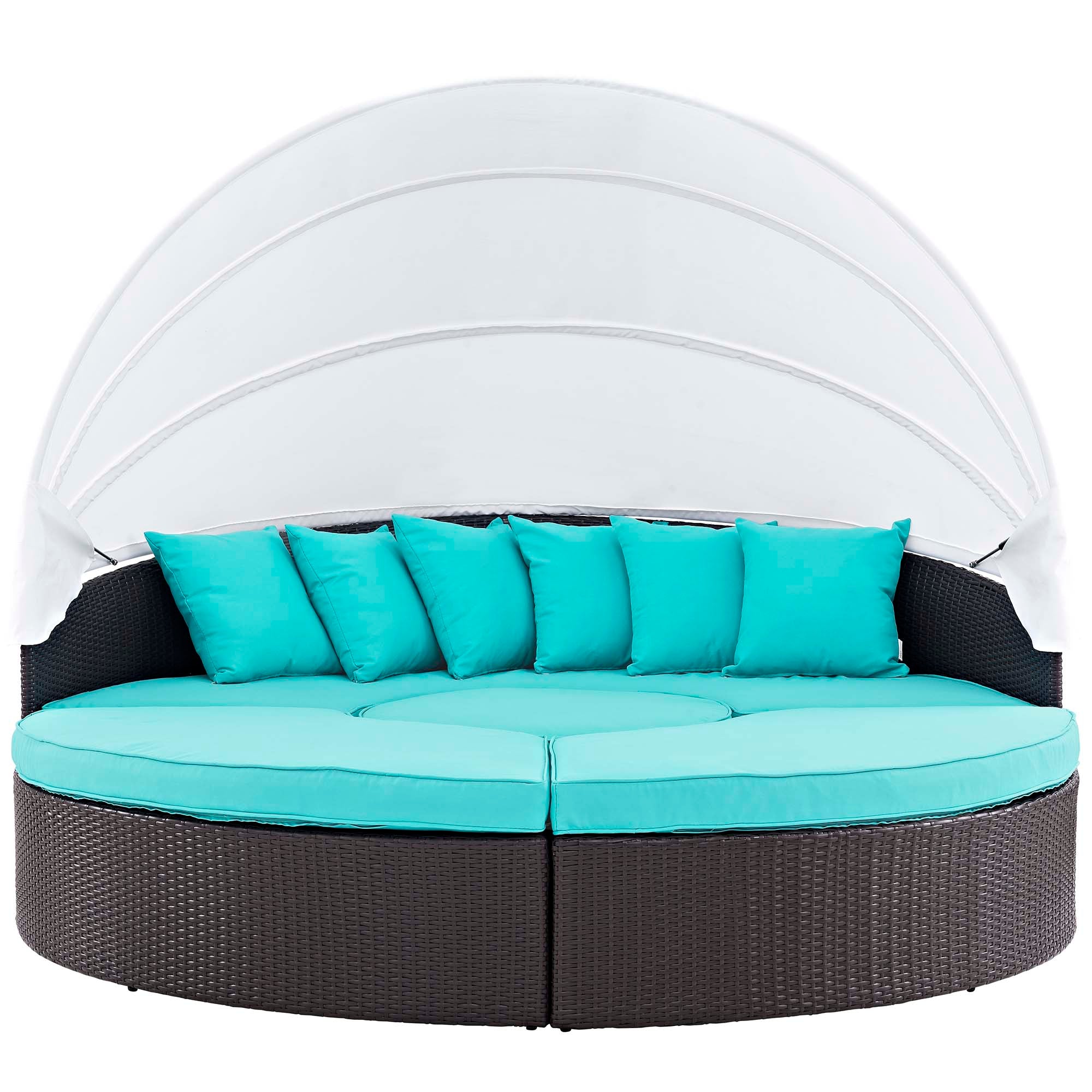 Convene Outdoor Patio Wicker Rattan Canopy Sectional Daybed, Espresso Turquoise