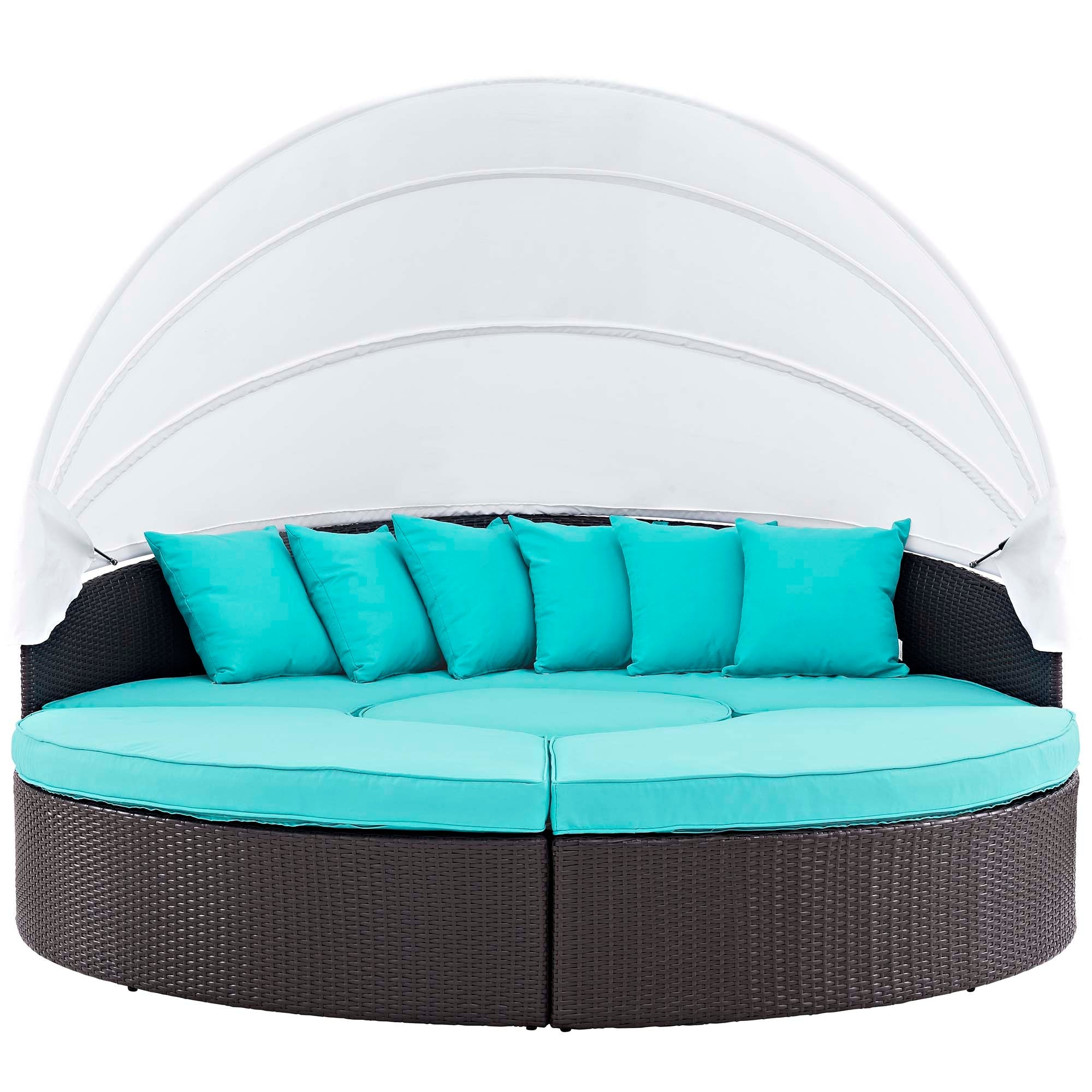 Convene Outdoor Patio Wicker Rattan Canopy Sectional Daybed, Espresso Turquoise