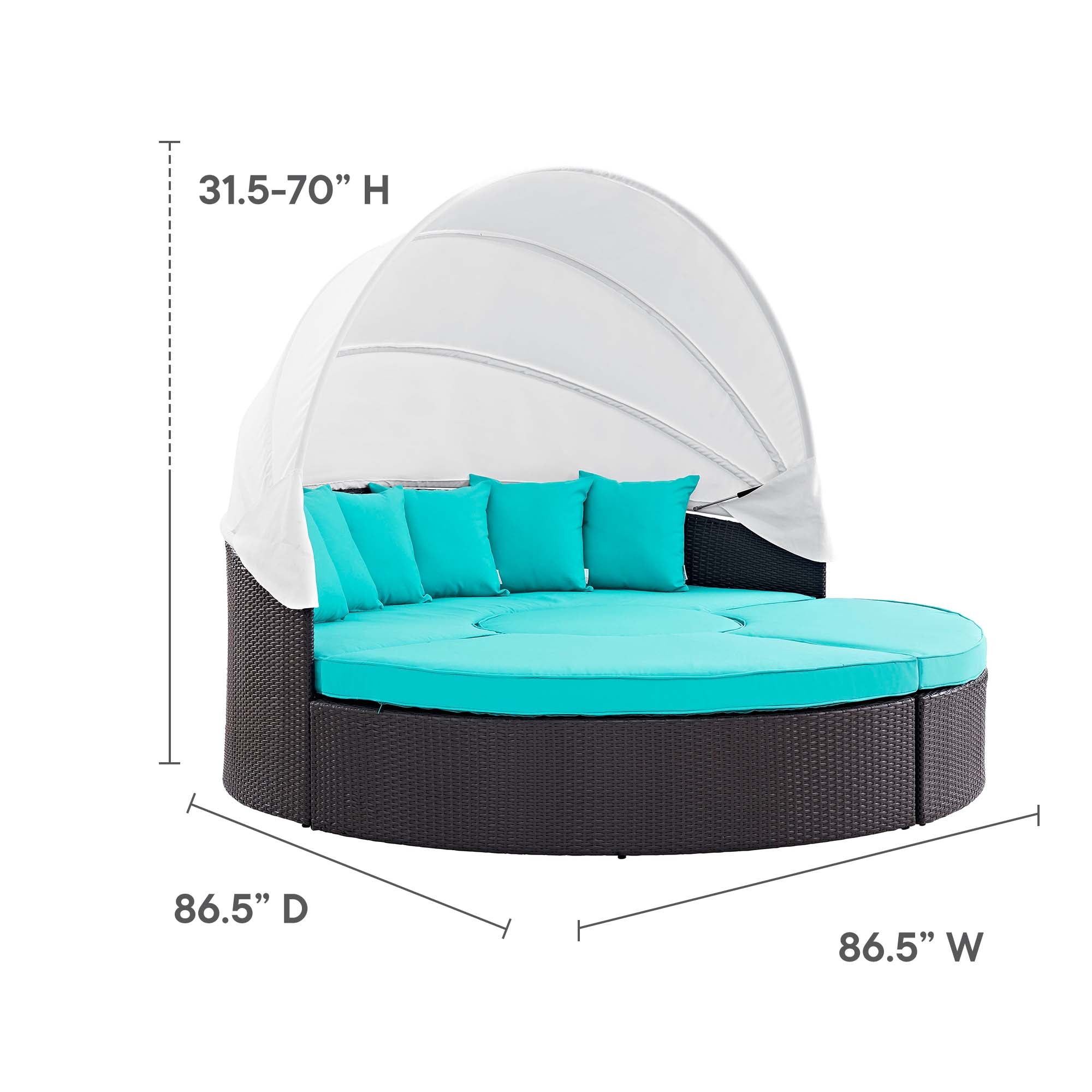Convene Outdoor Patio Wicker Rattan Canopy Sectional Daybed, Espresso Turquoise