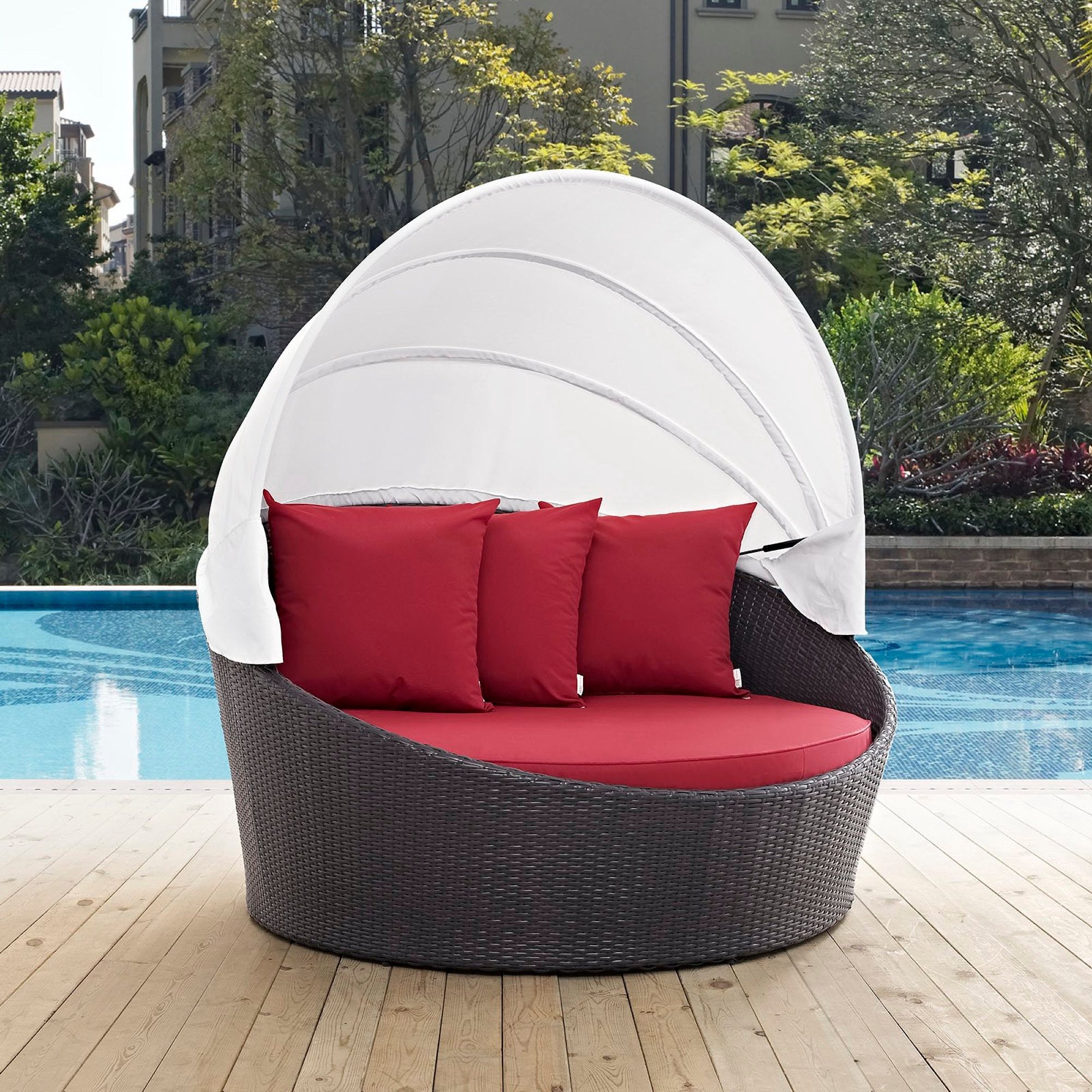 Convene Canopy Outdoor Patio Daybed, Espresso Red