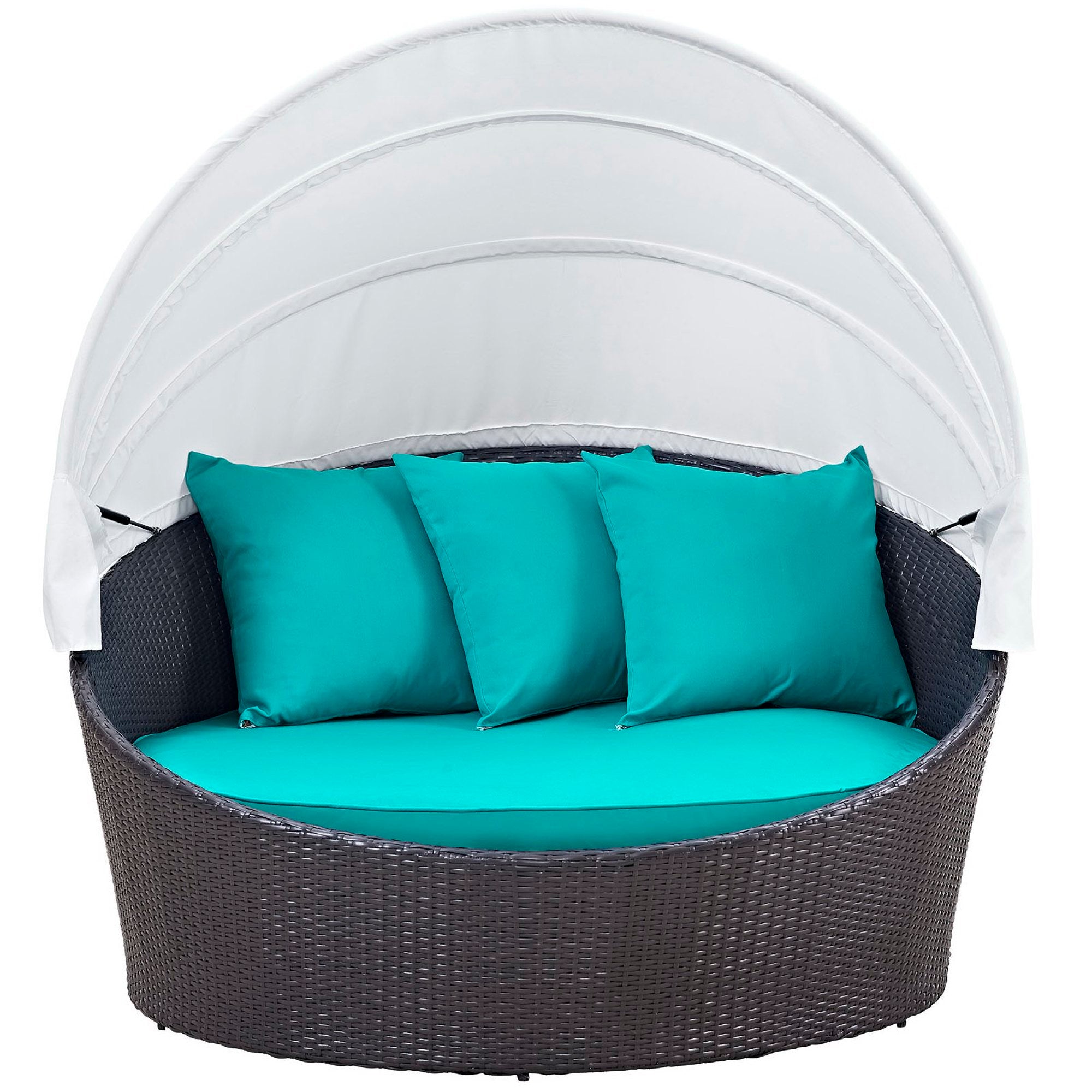 Convene Canopy Outdoor Patio Daybed, Espresso Turquoise