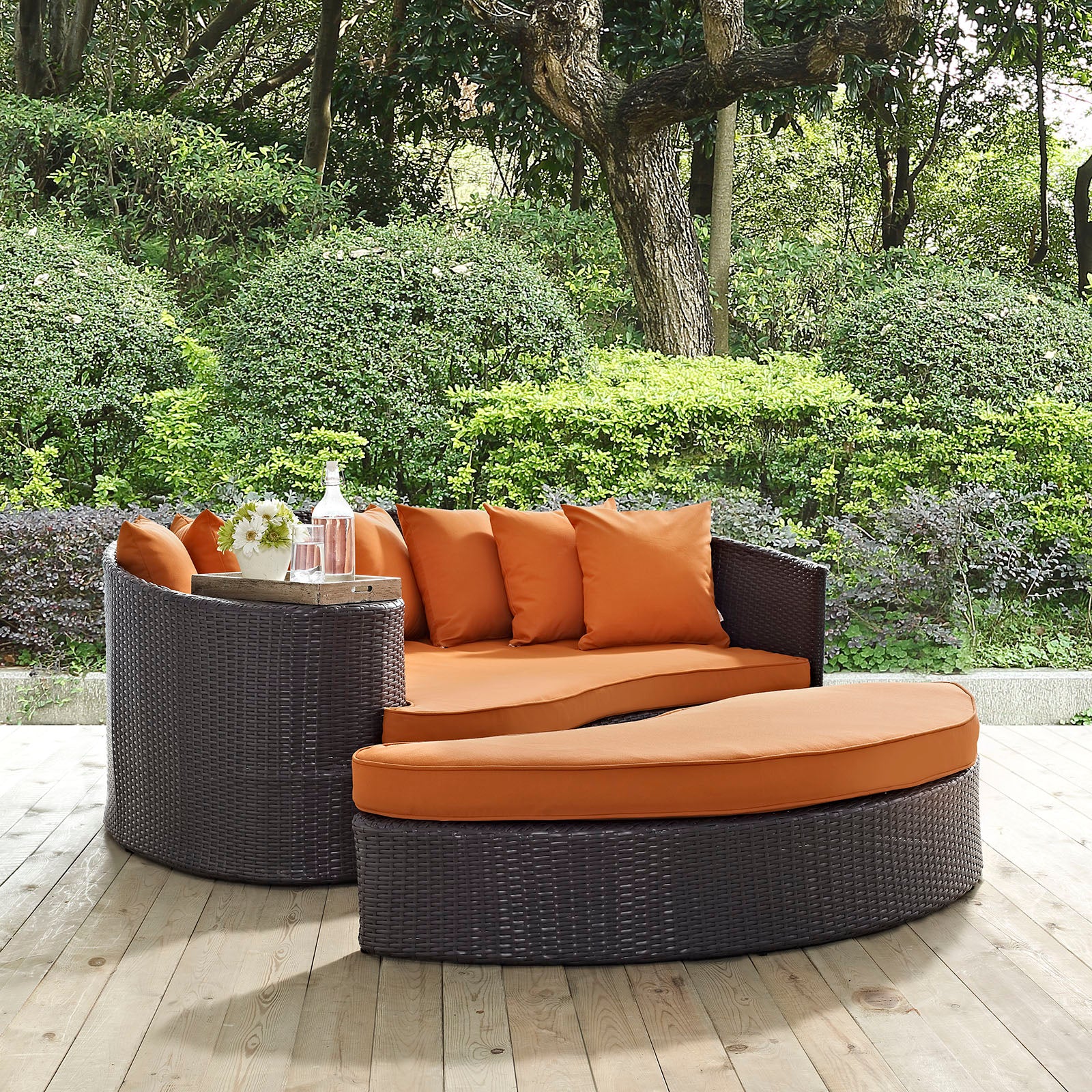 Convene Espresso Orange Outdoor Patio Daybed