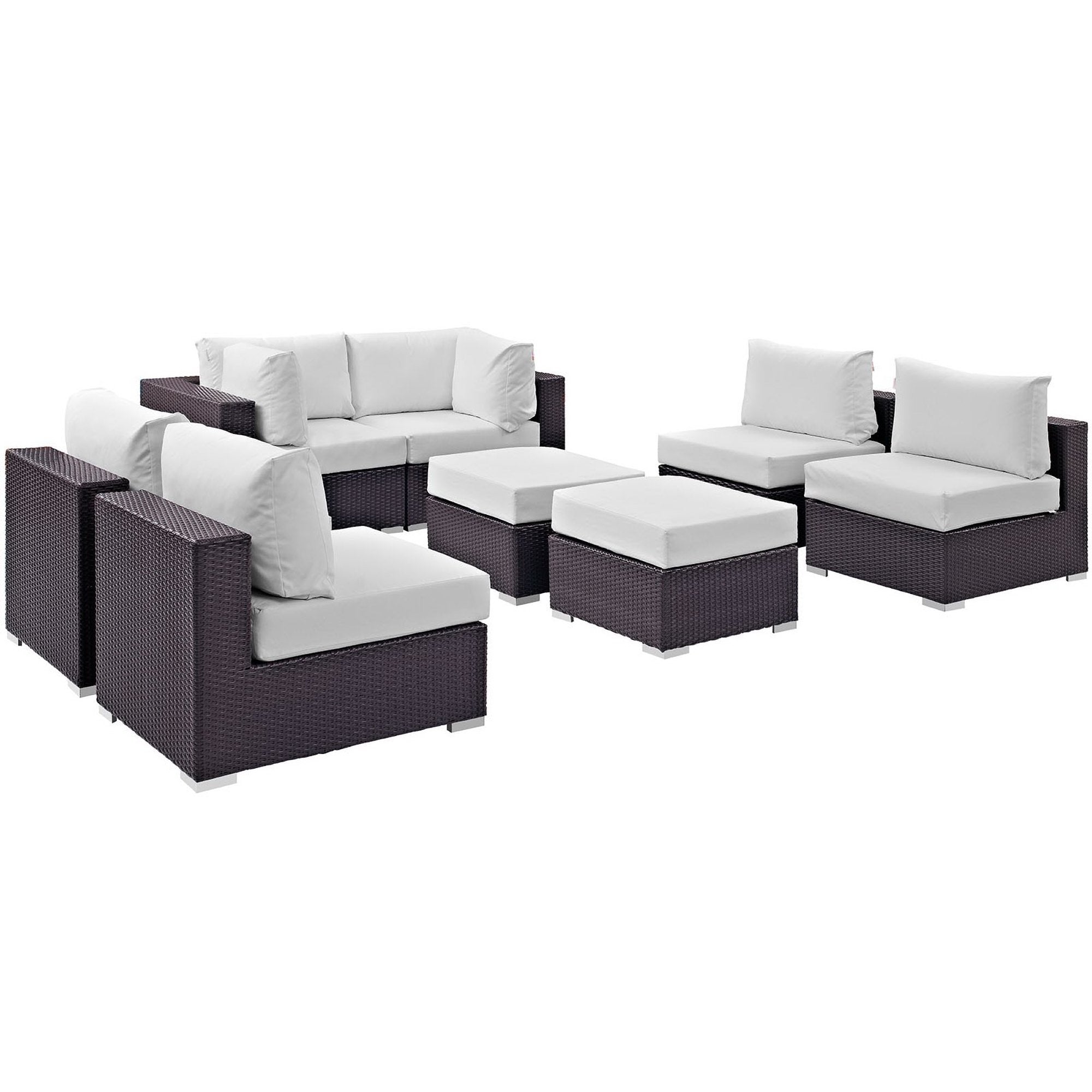 Convene 8 Piece Outdoor Patio Sectional Set, Espresso White