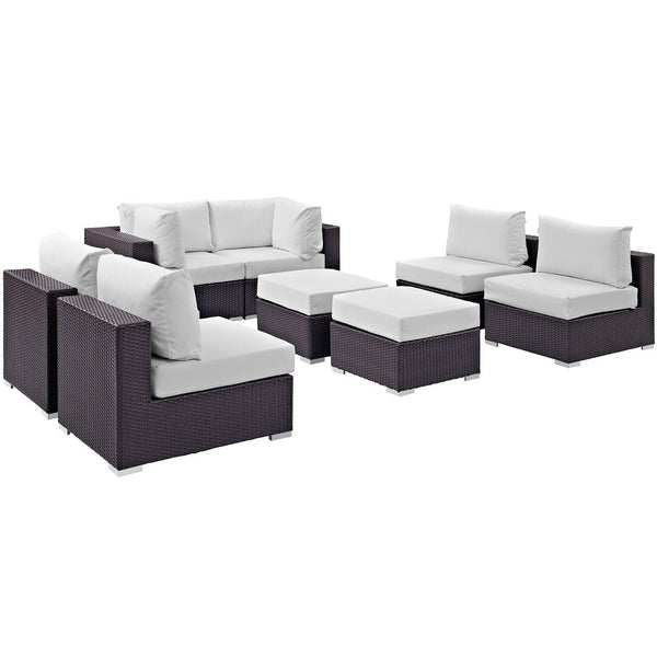 Convene 8 Piece Outdoor Patio Sectional Set, Espresso White