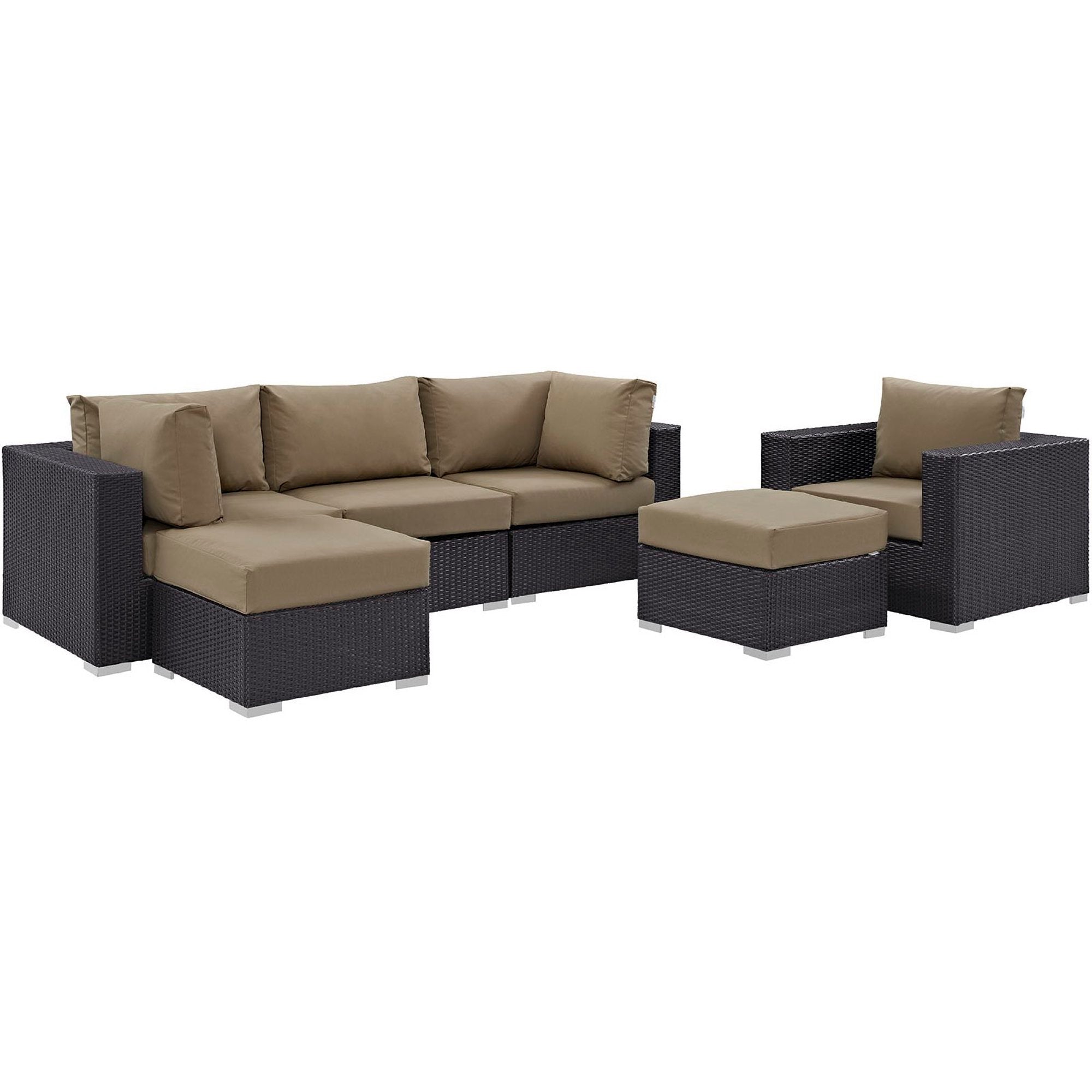 Convene 6 Piece Outdoor Patio Sectional Set, Espresso Mocha