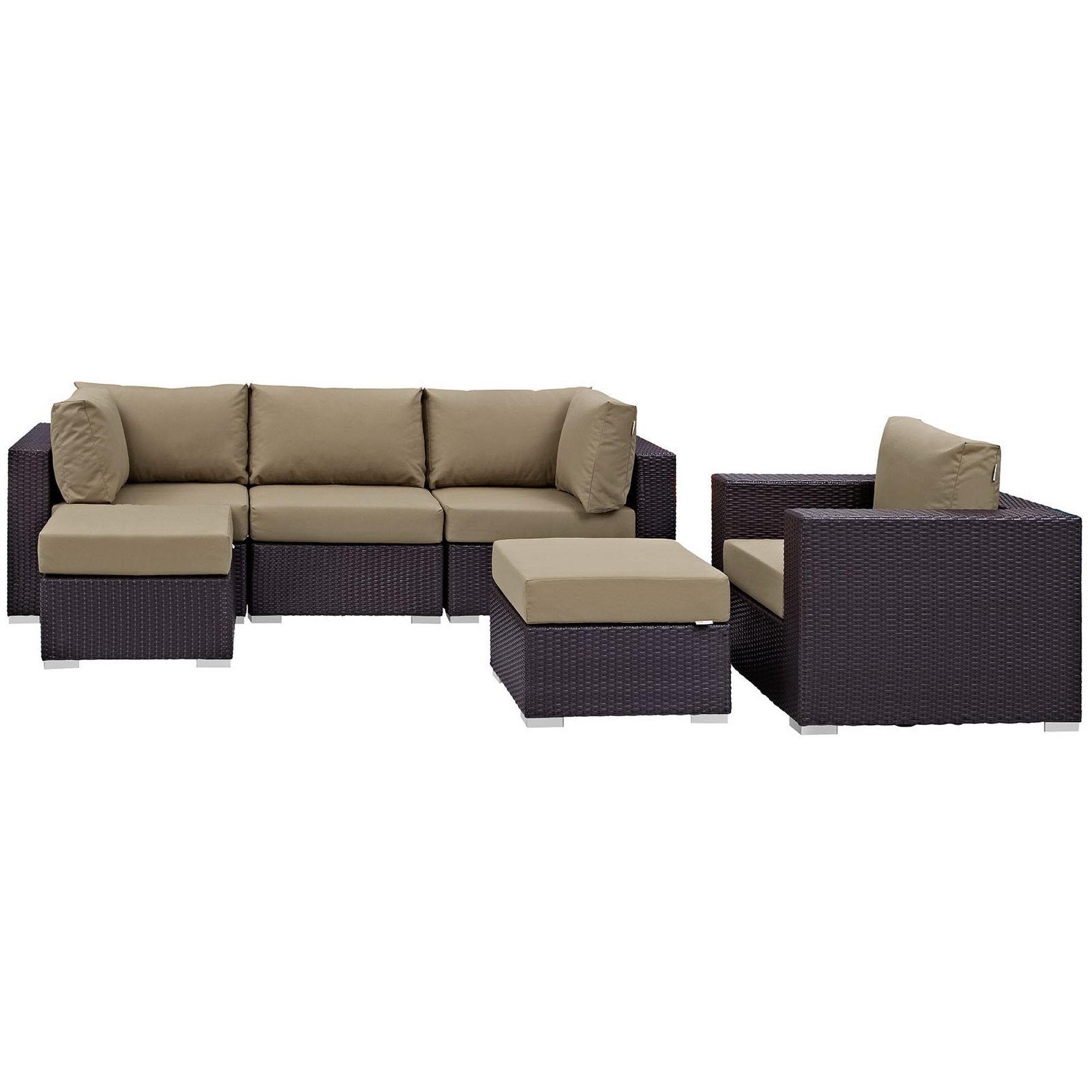 Convene 6 Piece Outdoor Patio Sectional Set, Espresso Mocha