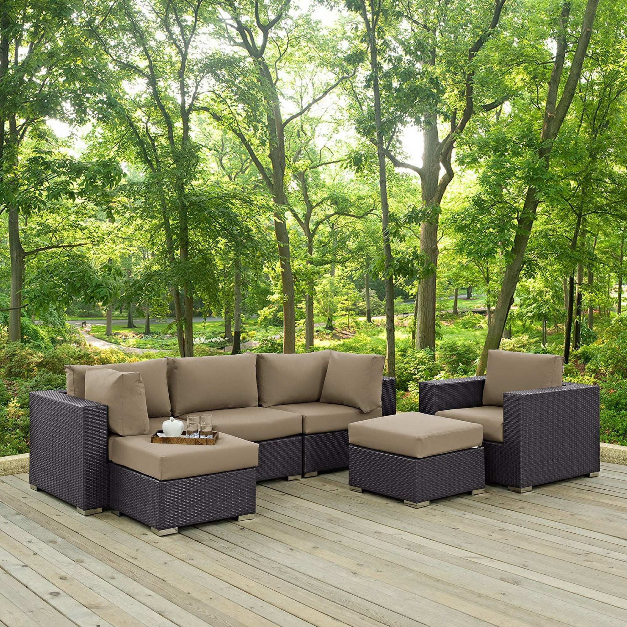 Convene 6 Piece Outdoor Patio Sectional Set, Espresso Mocha