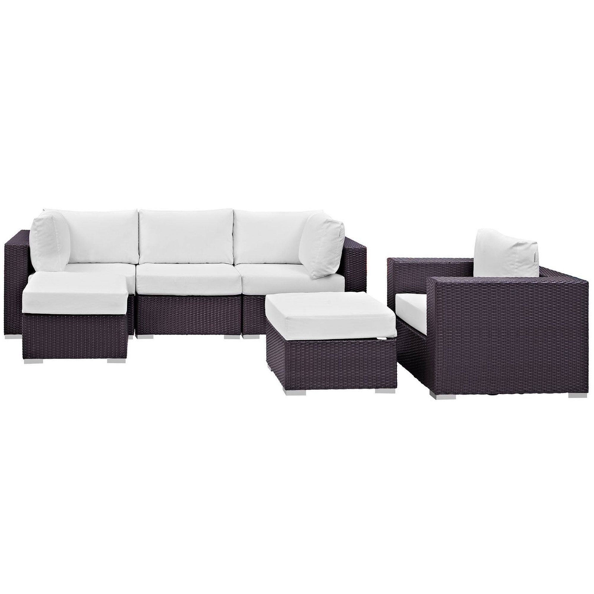 Convene 6 Piece Outdoor Patio Sectional Set, Espresso White