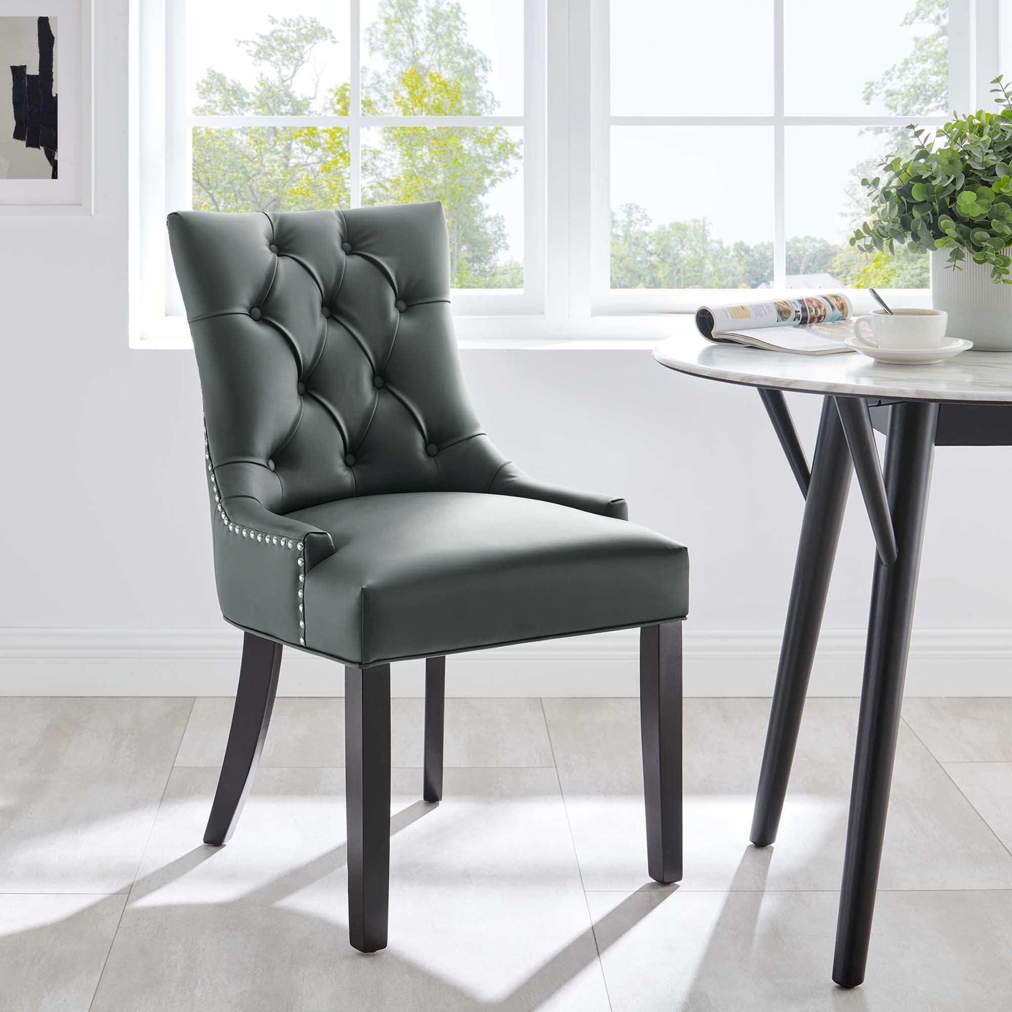 Regent Tufted Vegan Leather Dining Chair, Gray