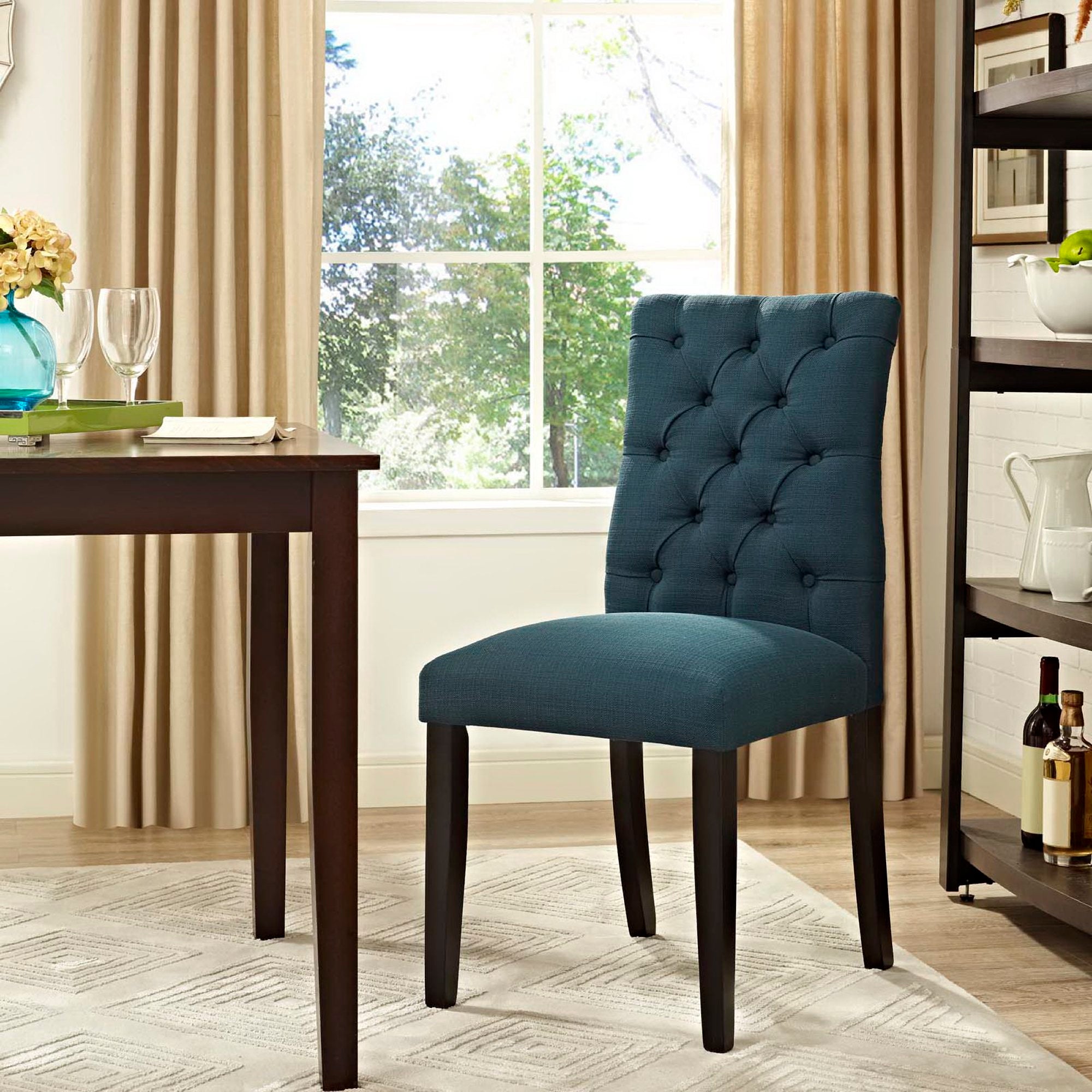 Duchess Button Tufted Fabric Dining Chair, Azure