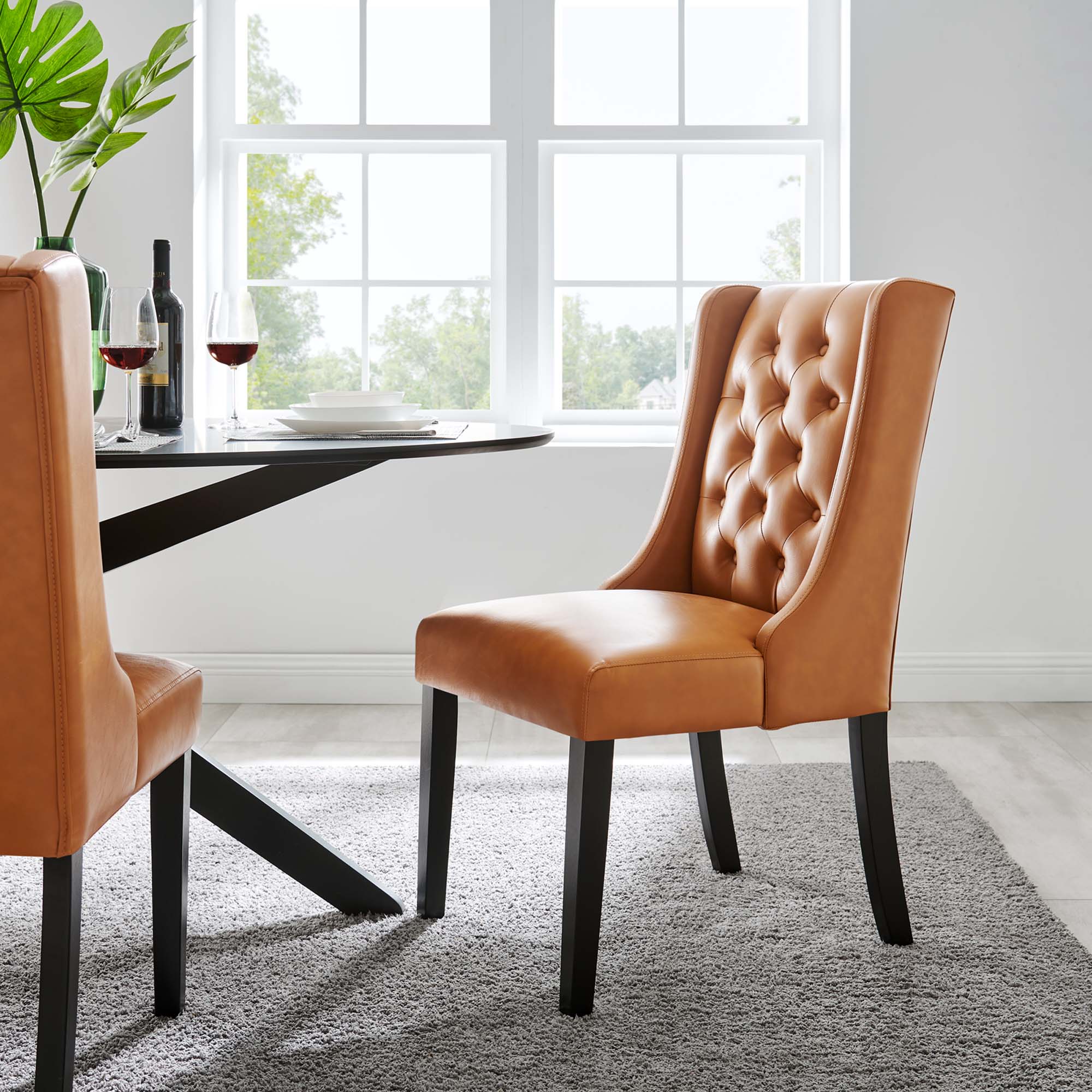 Baronet Button Tufted Vegan Leather Dining Chair, Tan