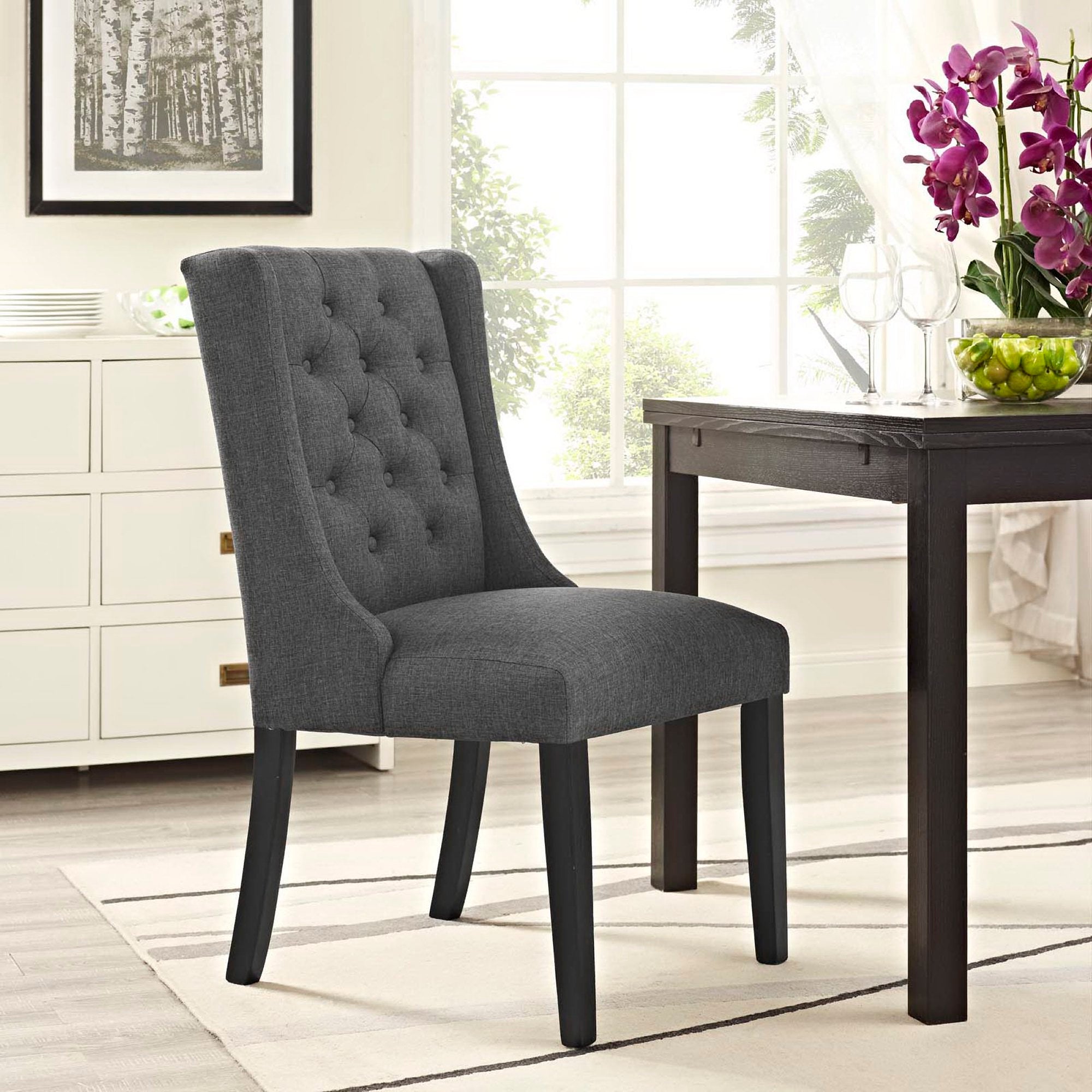Baronet Button Tufted Fabric Dining Chair, Gray