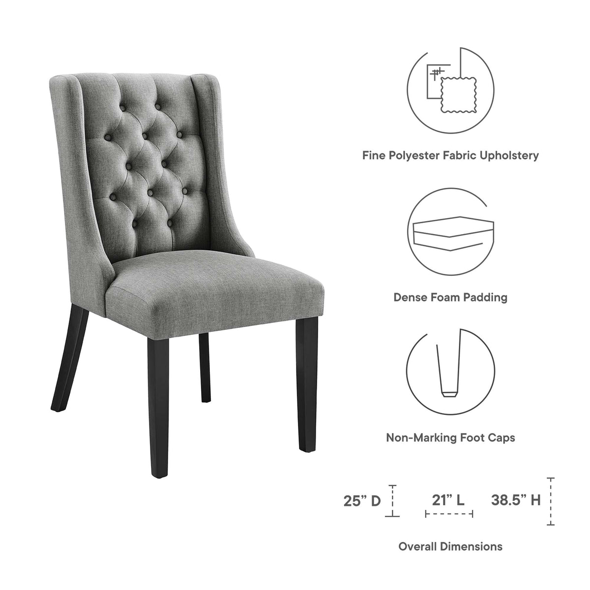 Baronet Button Tufted Fabric Dining Chair, Light Gray