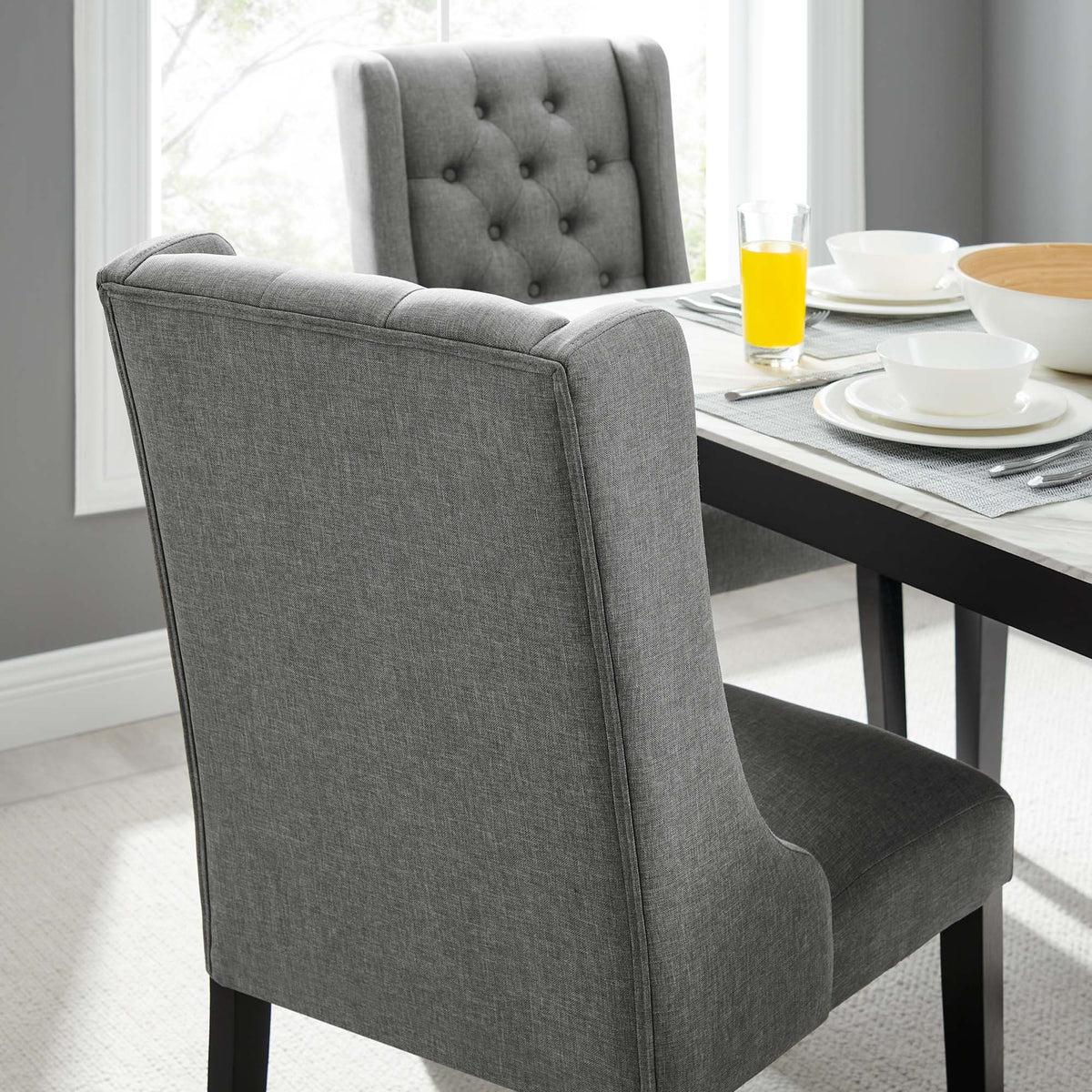 Baronet Button Tufted Fabric Dining Chair, Light Gray