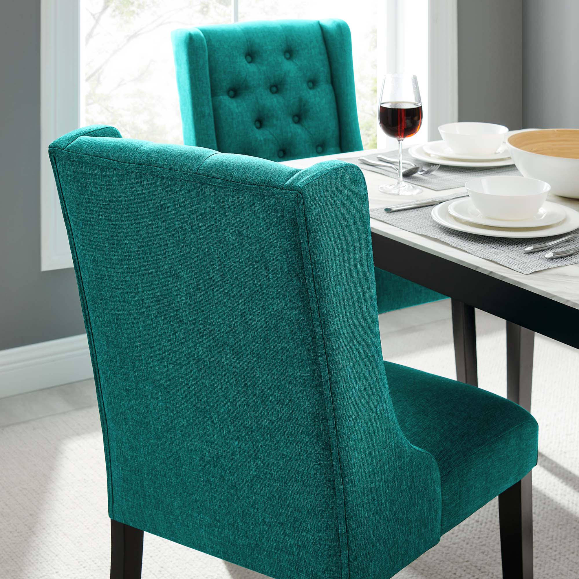 Baronet Button Tufted Fabric Dining Chair, Teal