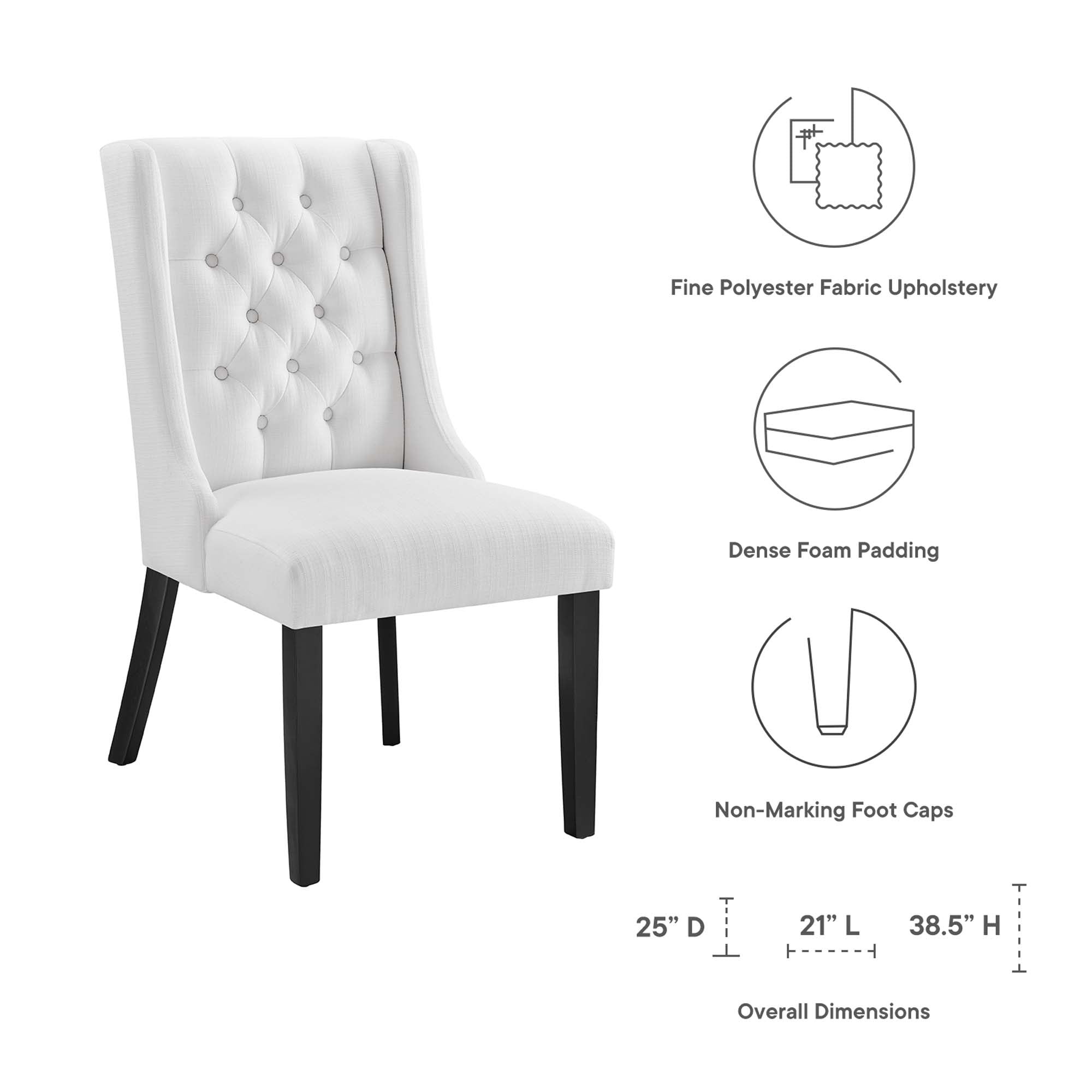 Baronet Button Tufted Fabric Dining Chair, White