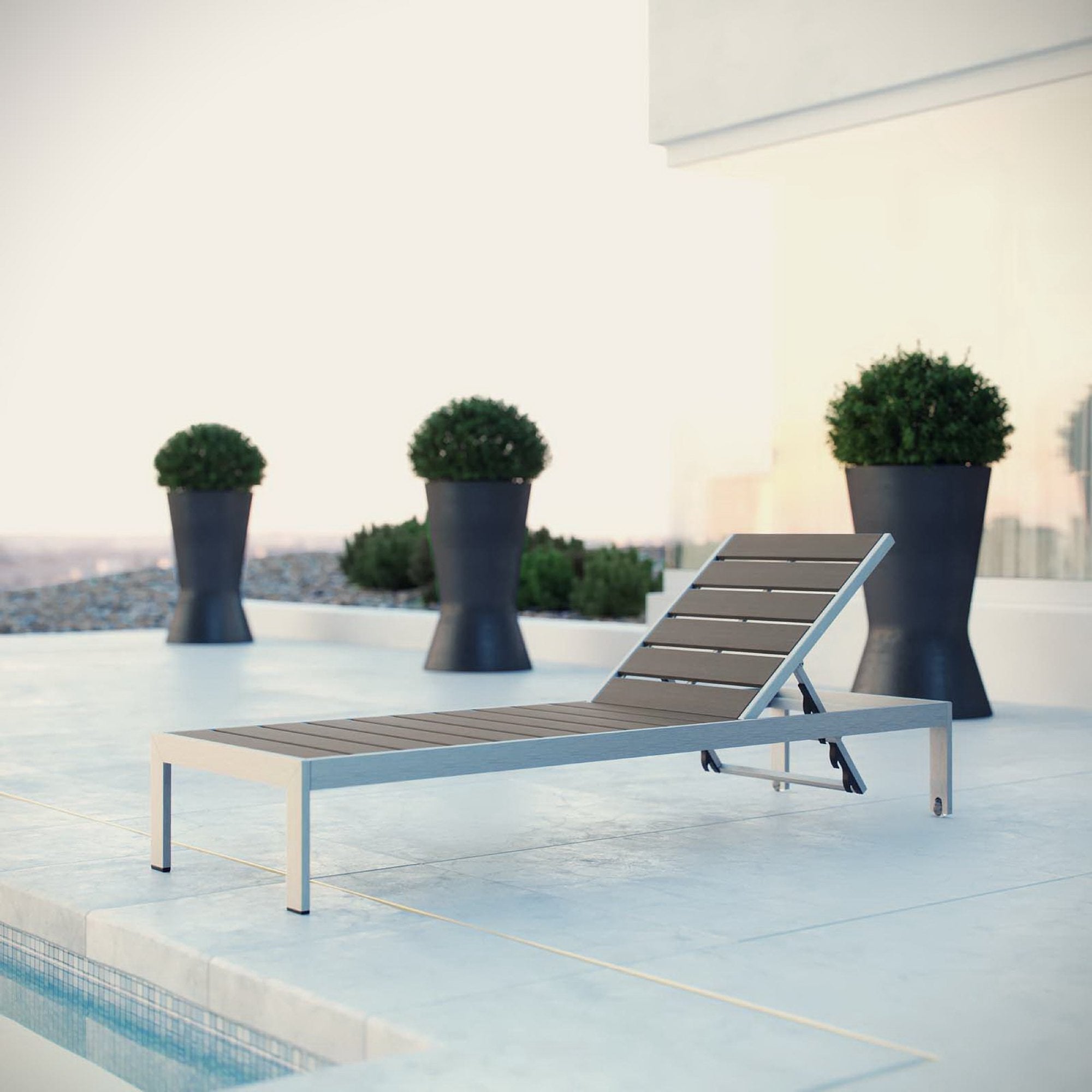 Shore Outdoor Patio Aluminum Chaise, Silver Gray