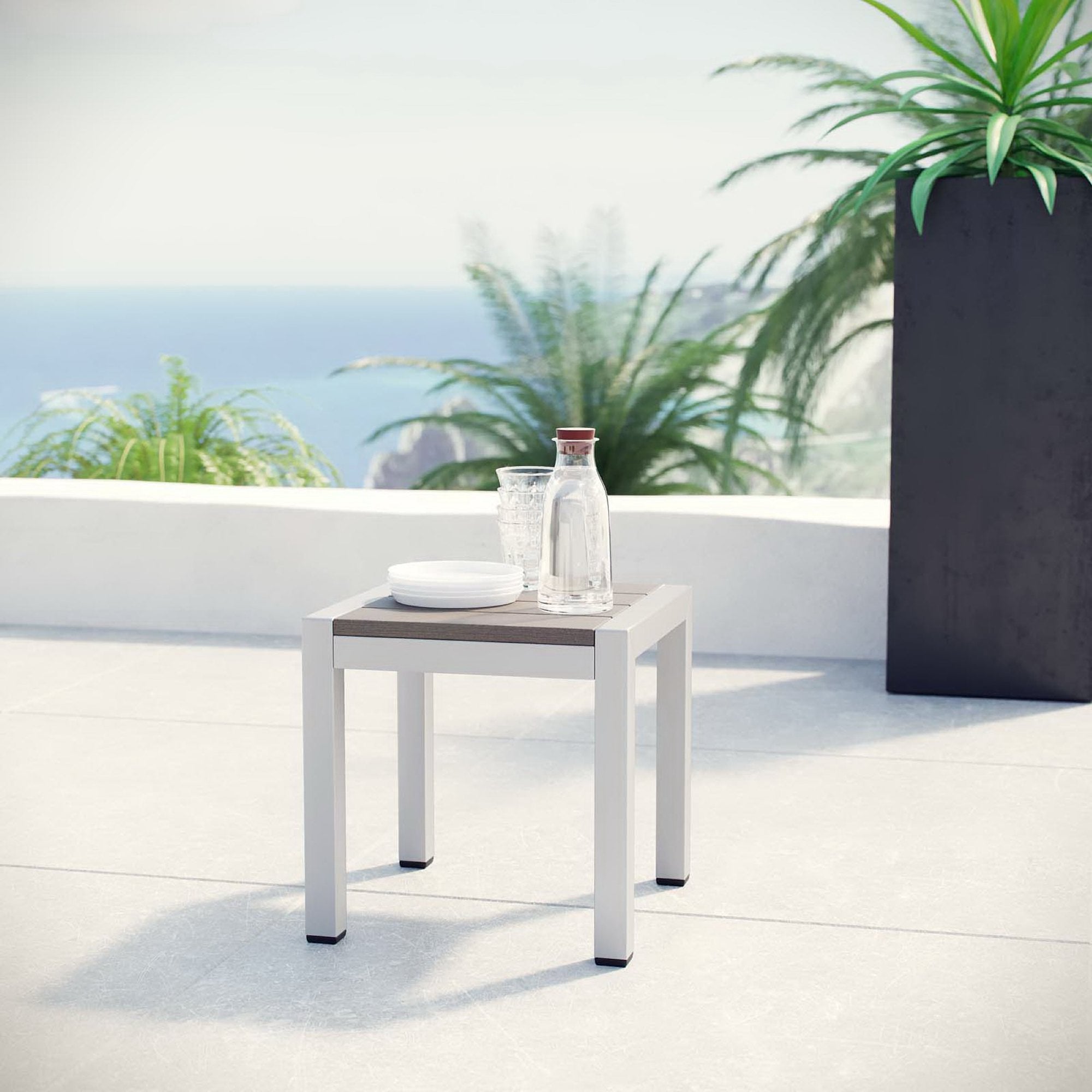 Shore Outdoor Patio Aluminum Side Table, Silver Gray
