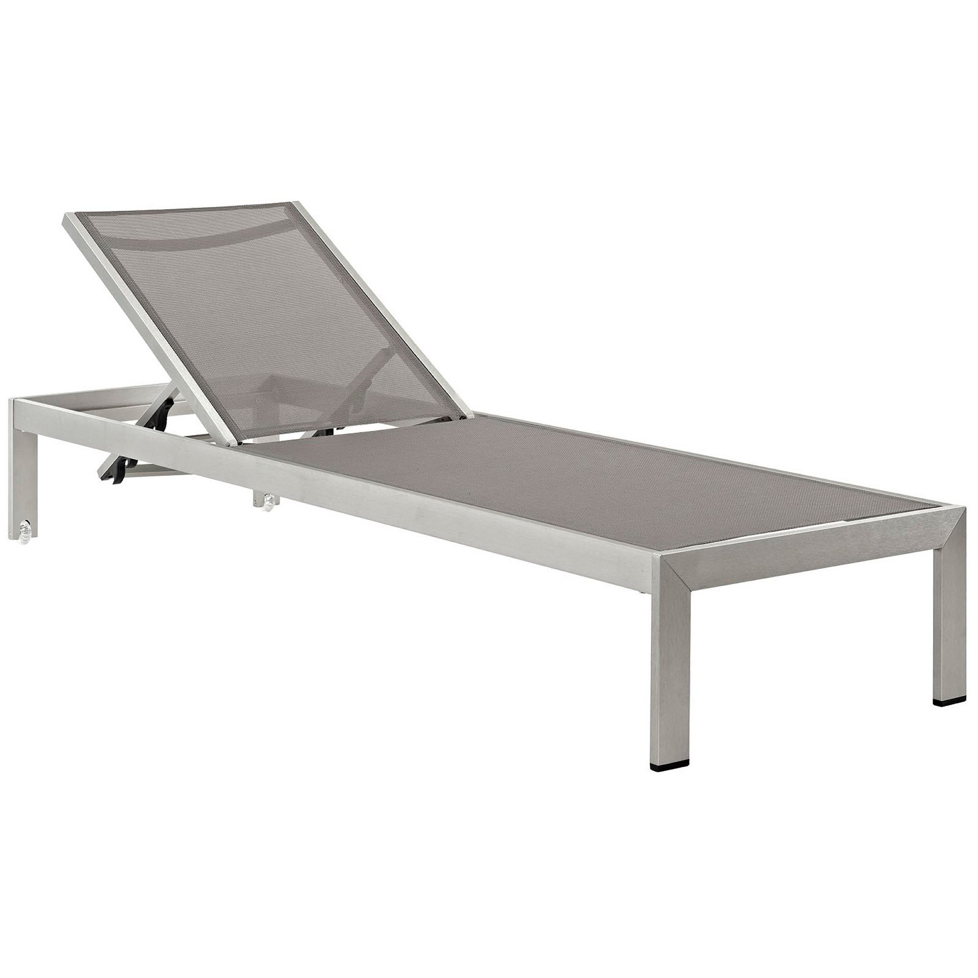Shore Outdoor Patio Aluminum Mesh Chaise, Silver Gray