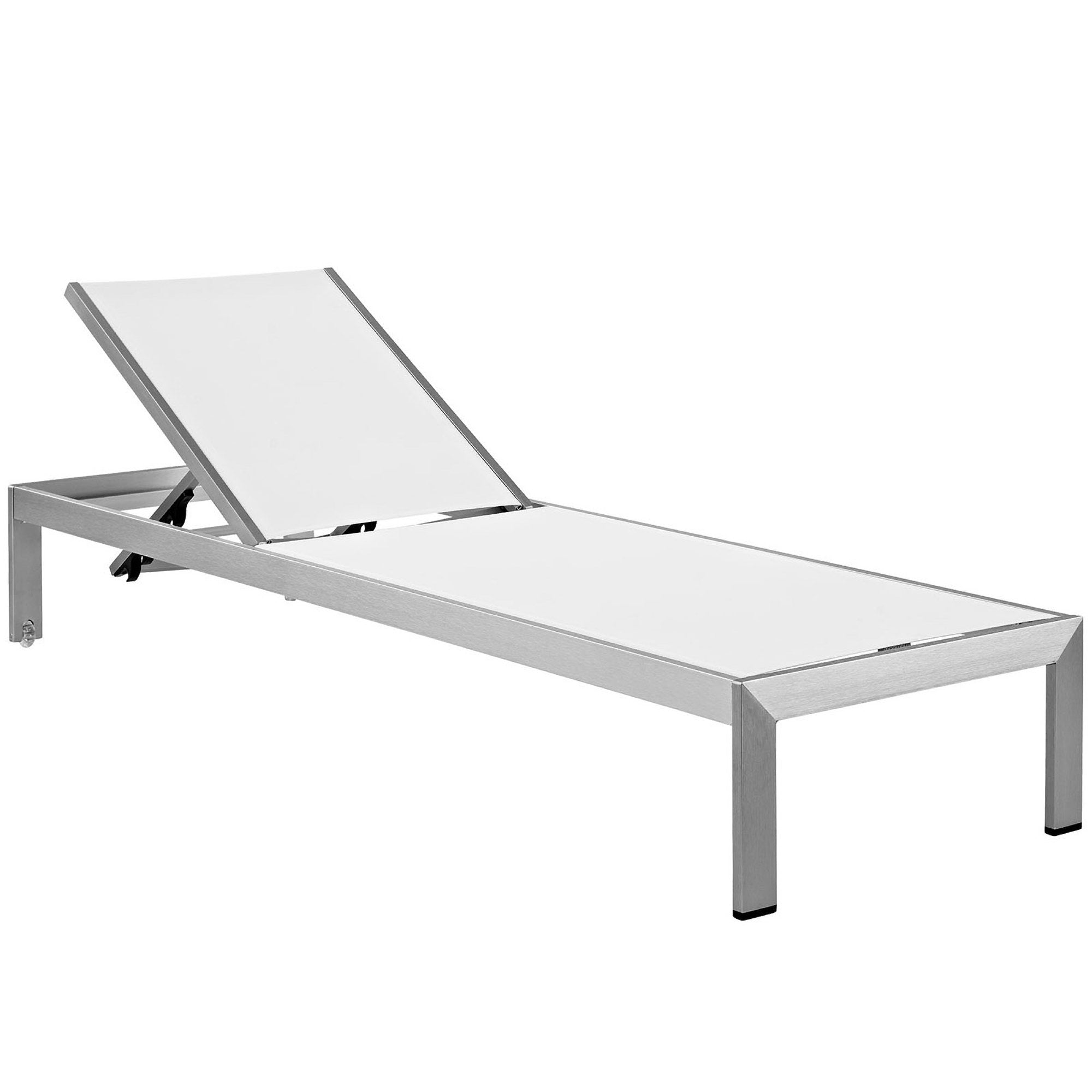 Shore Outdoor Patio Aluminum Mesh Chaise, Silver White