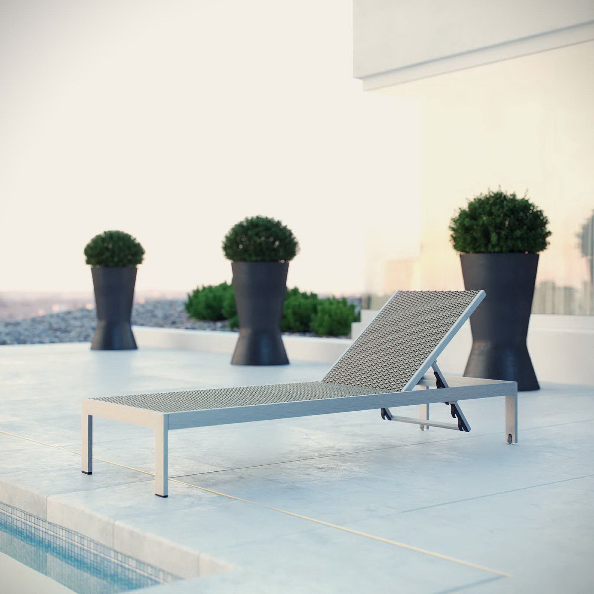 Shore Outdoor Patio Aluminum Rattan Chaise, Silver Brown Gray