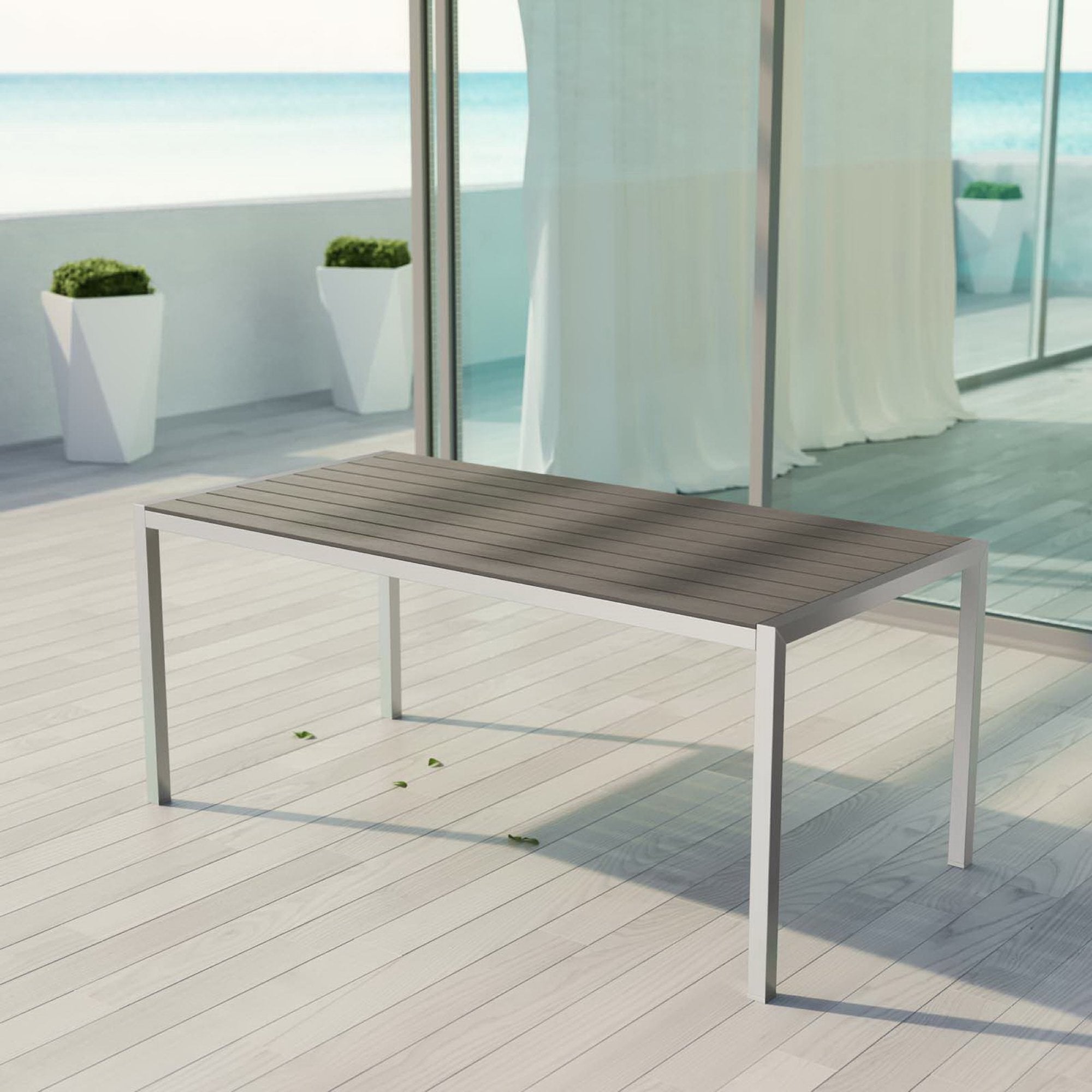 Shore Outdoor Patio Aluminum Dining Table, Silver Gray