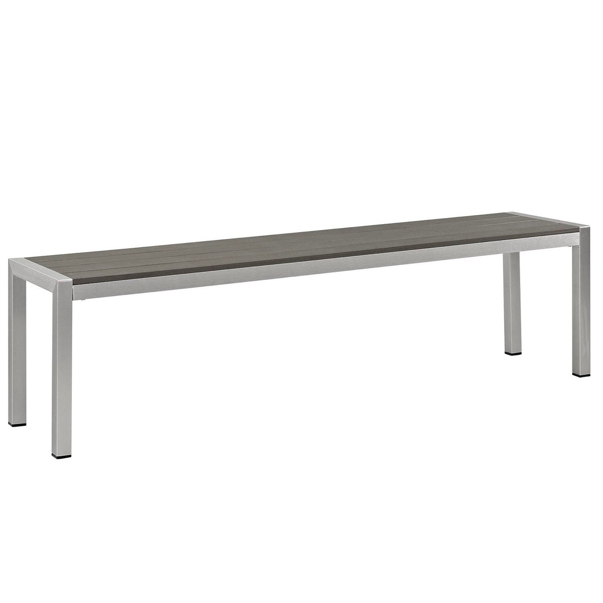 Shore Outdoor Patio Aluminum Bench, Silver Gray