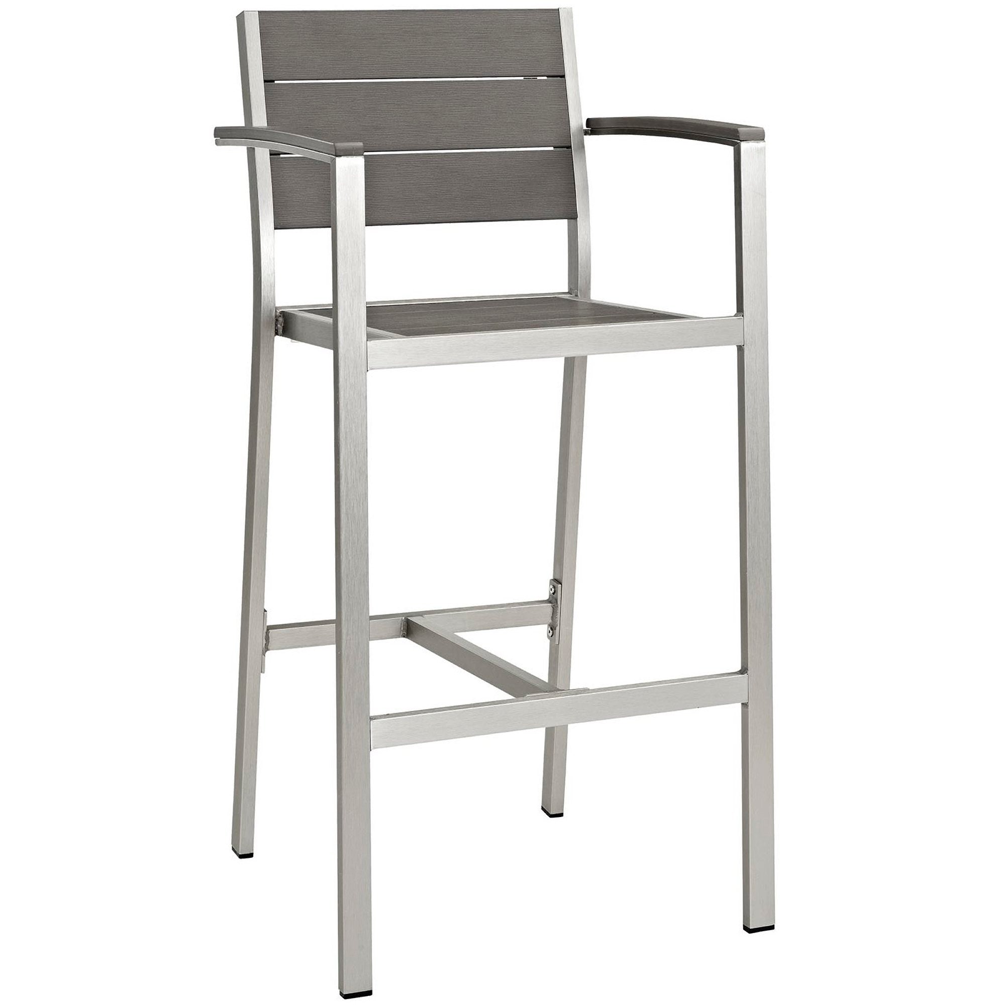 Shore Outdoor Patio Aluminum Bar Stool, Silver Gray