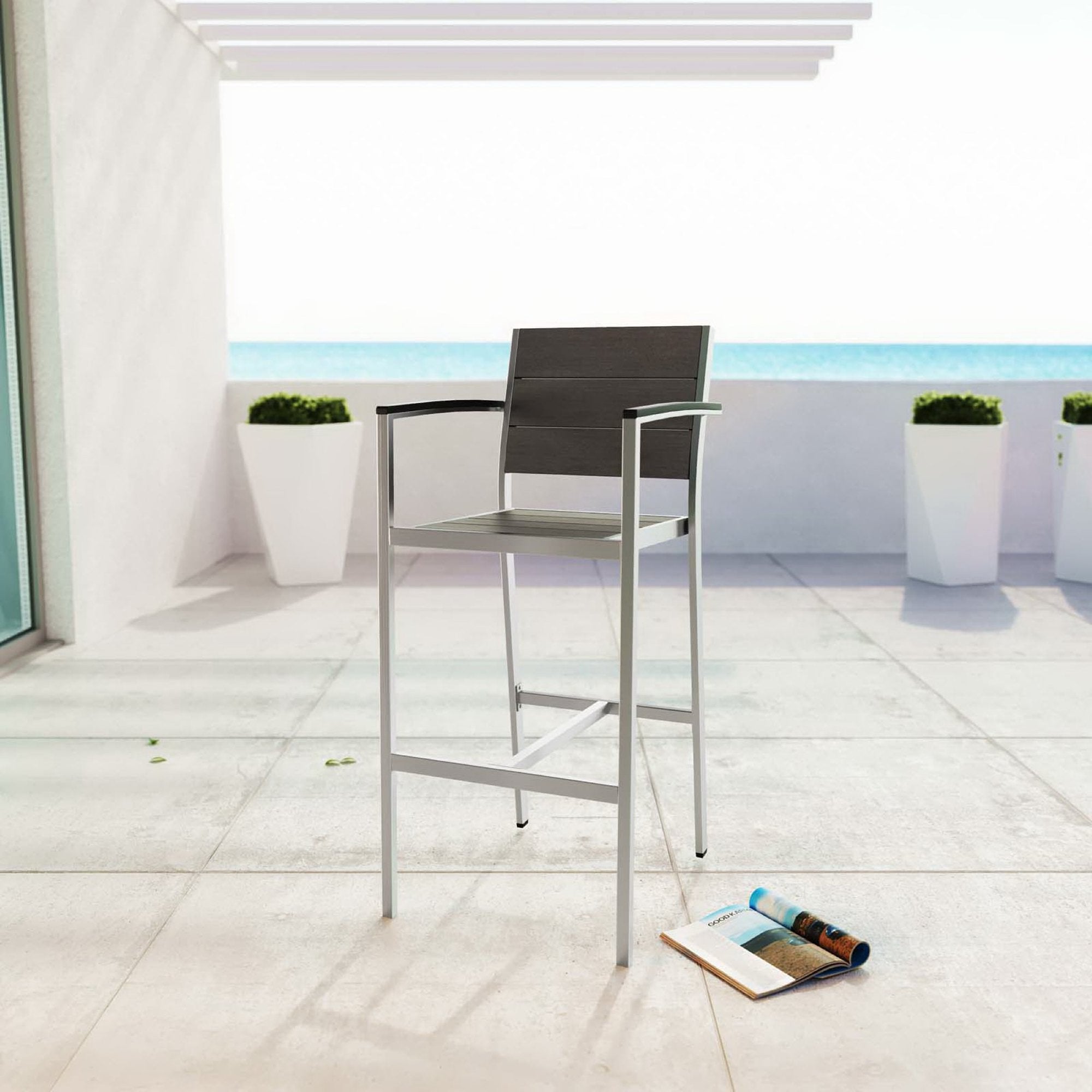 Shore Outdoor Patio Aluminum Bar Stool, Silver Gray