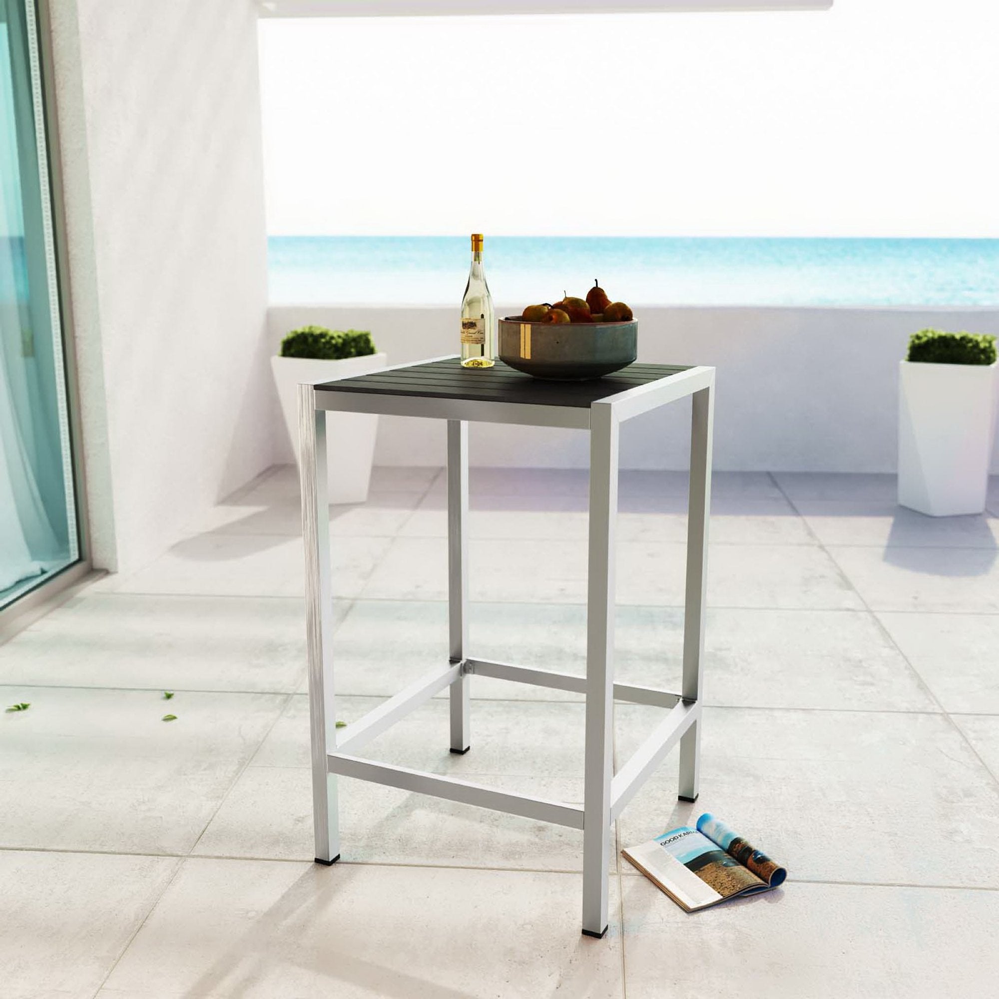 Shore Outdoor Patio Aluminum Bar Table, Silver Gray