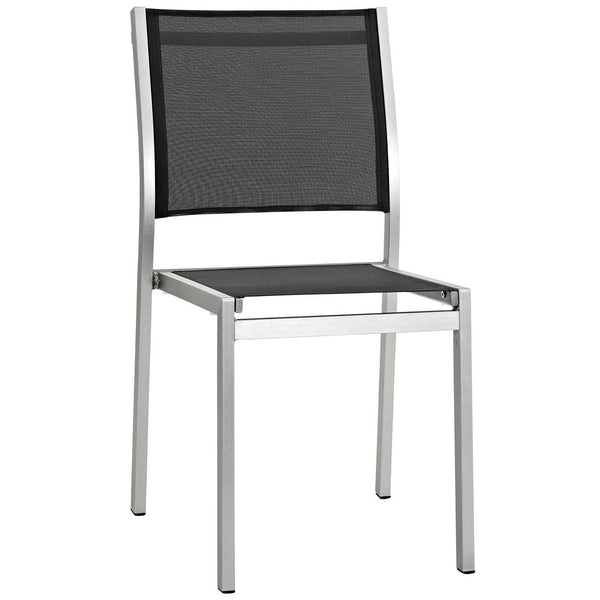 Shore Outdoor Patio Aluminum Side Chair, Silver Black