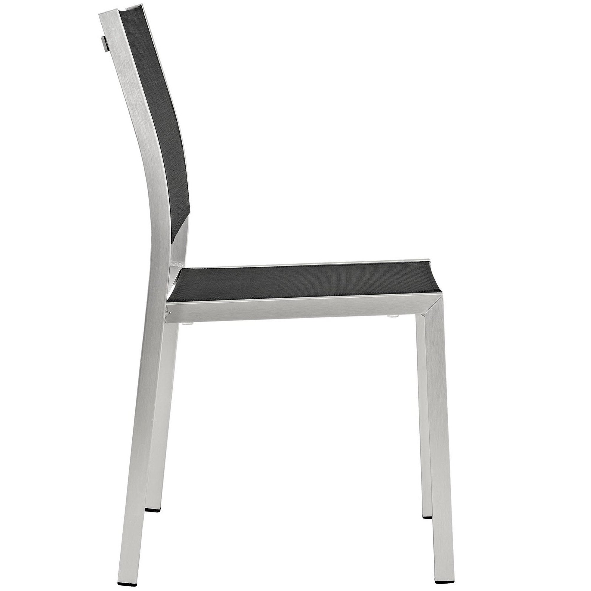 Shore Outdoor Patio Aluminum Side Chair, Silver Black