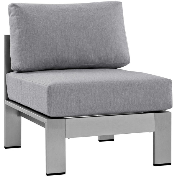 Shore Armless Outdoor Patio Aluminum Chair, Silver Gray