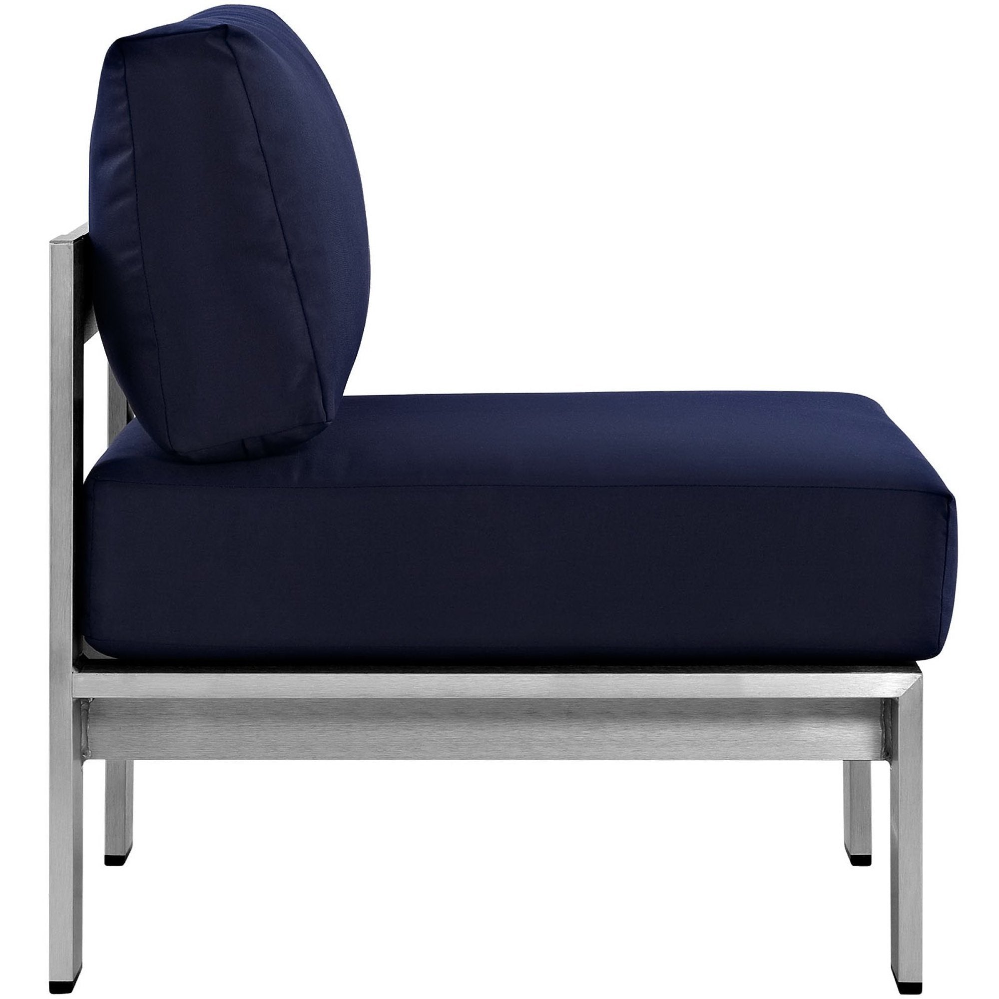 Shore Armless Outdoor Patio Aluminum Chair, Silver Navy