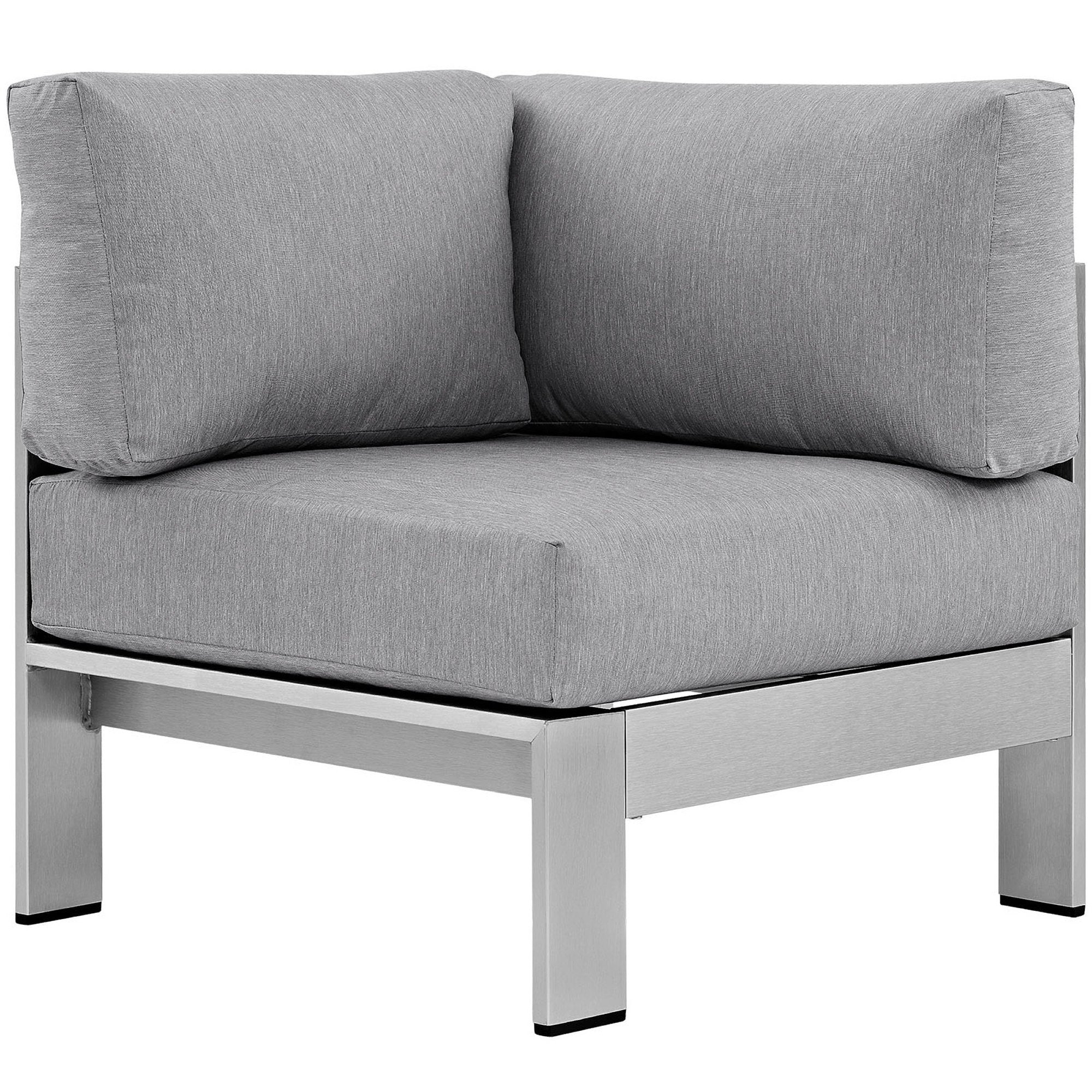 Shore Outdoor Patio Aluminum Corner Sofa, Silver Gray