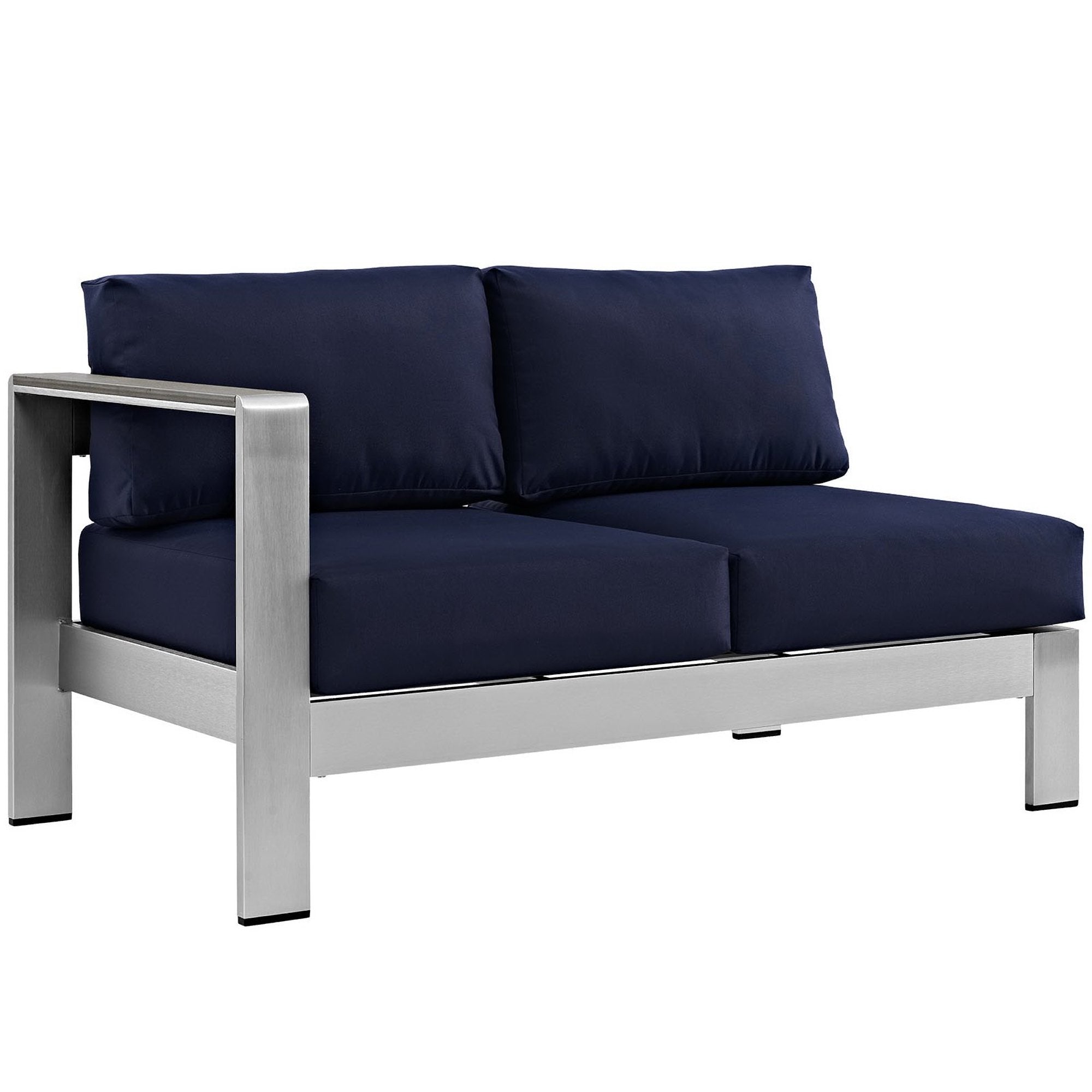 Shore Left-Arm Corner Sectional Outdoor Patio Aluminum Loveseat, Silver Navy